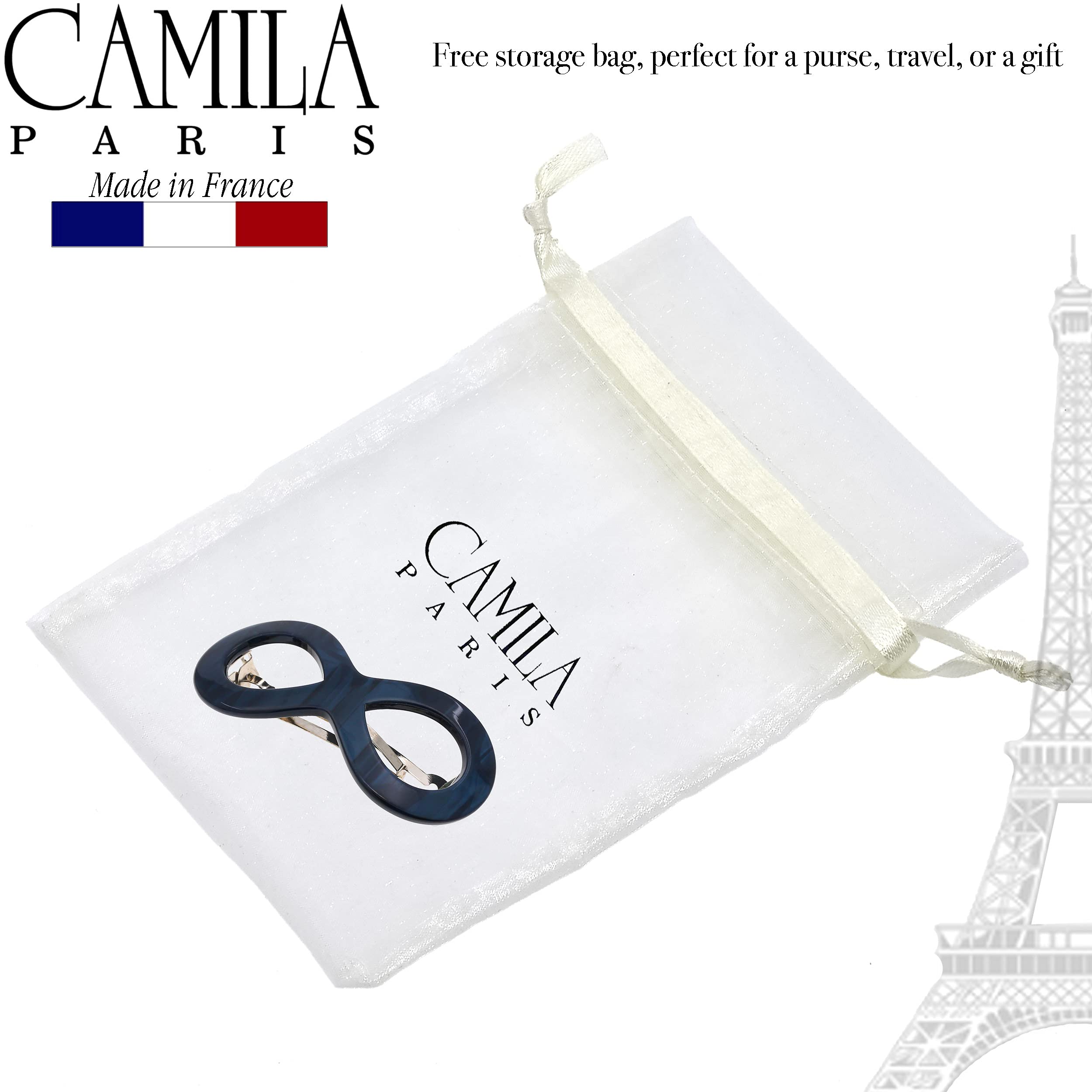 Camila Paris CP3275 French Hair Barrette Clip for Women & Girls - Handmade Blue Strong Hold Grip Hair Accessory | No Slip, Durable Hair Clip for Styling | Made in France | Perfect for School, Work, Weddings & Everyday Use