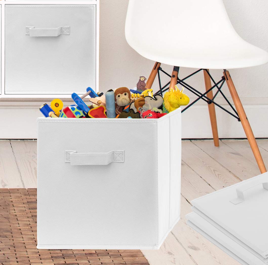 Pomatree 13x13x13 Inch Storage Cubes - 4 Pack Large Sturdy Fabric Bins with Dual Handles | Foldable Cube Organizer for Closet, Bedroom, Nursery & Playroom | Perfect for Clothes, Toys & Home Organization (White)