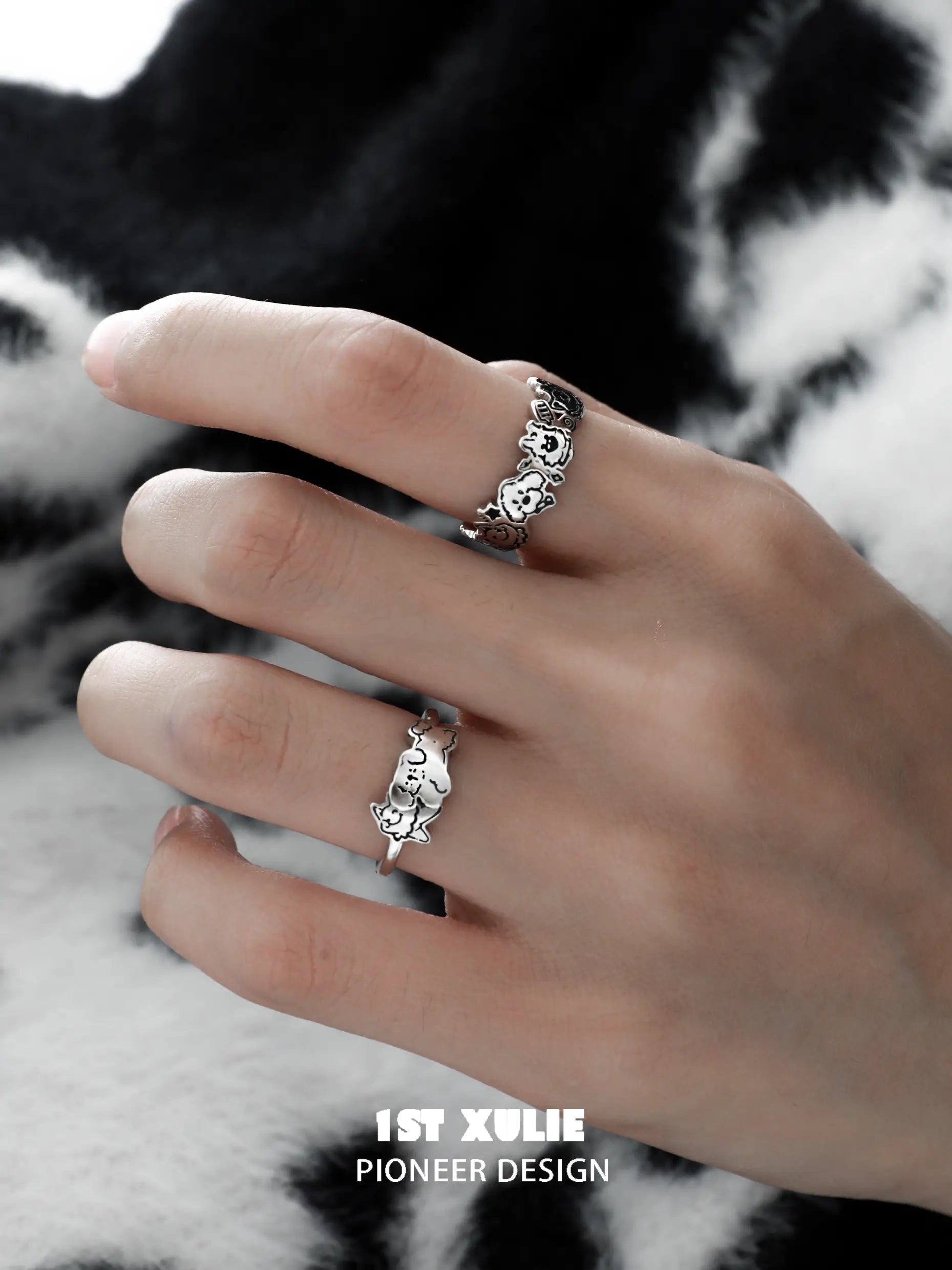 Graffiti Puppy S925 Sterling Silver Dog Ring - Trendy & Dainty Jewelry for Women - Perfect for Casual Wear, Gifts & Everyday Fashion Accessories