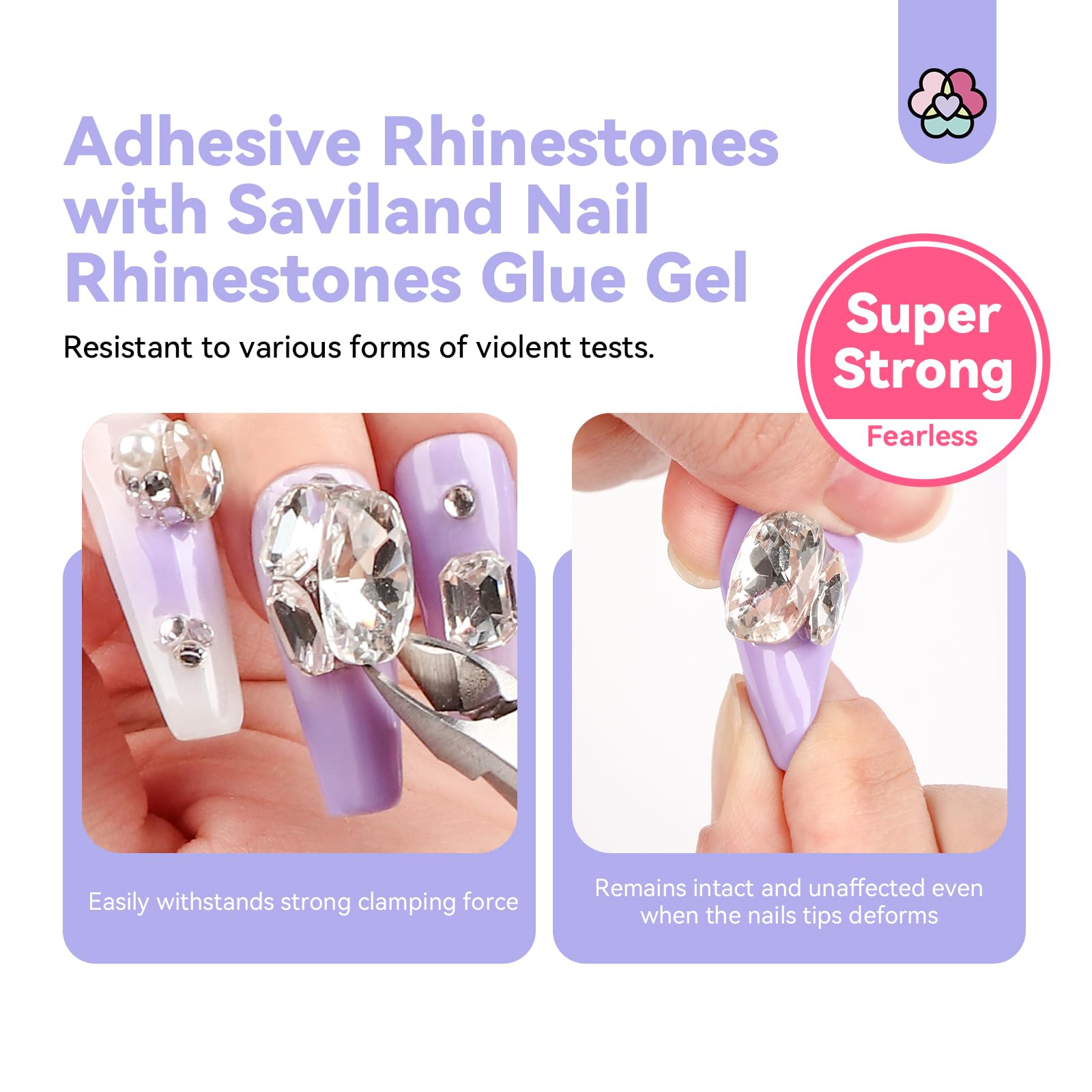SAVILAND Rhinestone Glue for Nails - Super Strong 30g Nail Art Adhesive with Rhinestone Picker & Tweezers - Long Lasting Nail Glue for 3D Gems, Charms and Big Decorations - Perfect for DIY Nail Art, Salon Professionals and Home Manicures