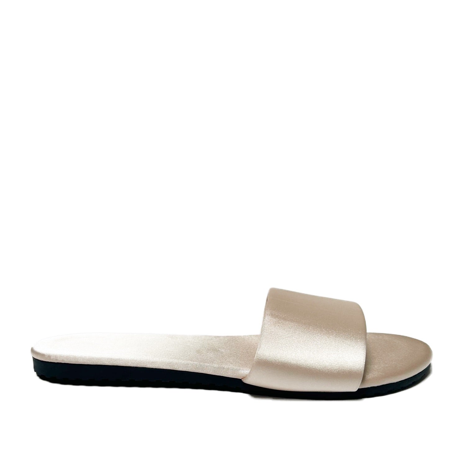 FLOOF Women's Satin Slide Sandals - Champagne Color Comfortable House Slippers for Indoor/Outdoor Wear, Spa, Lounge, and Beach