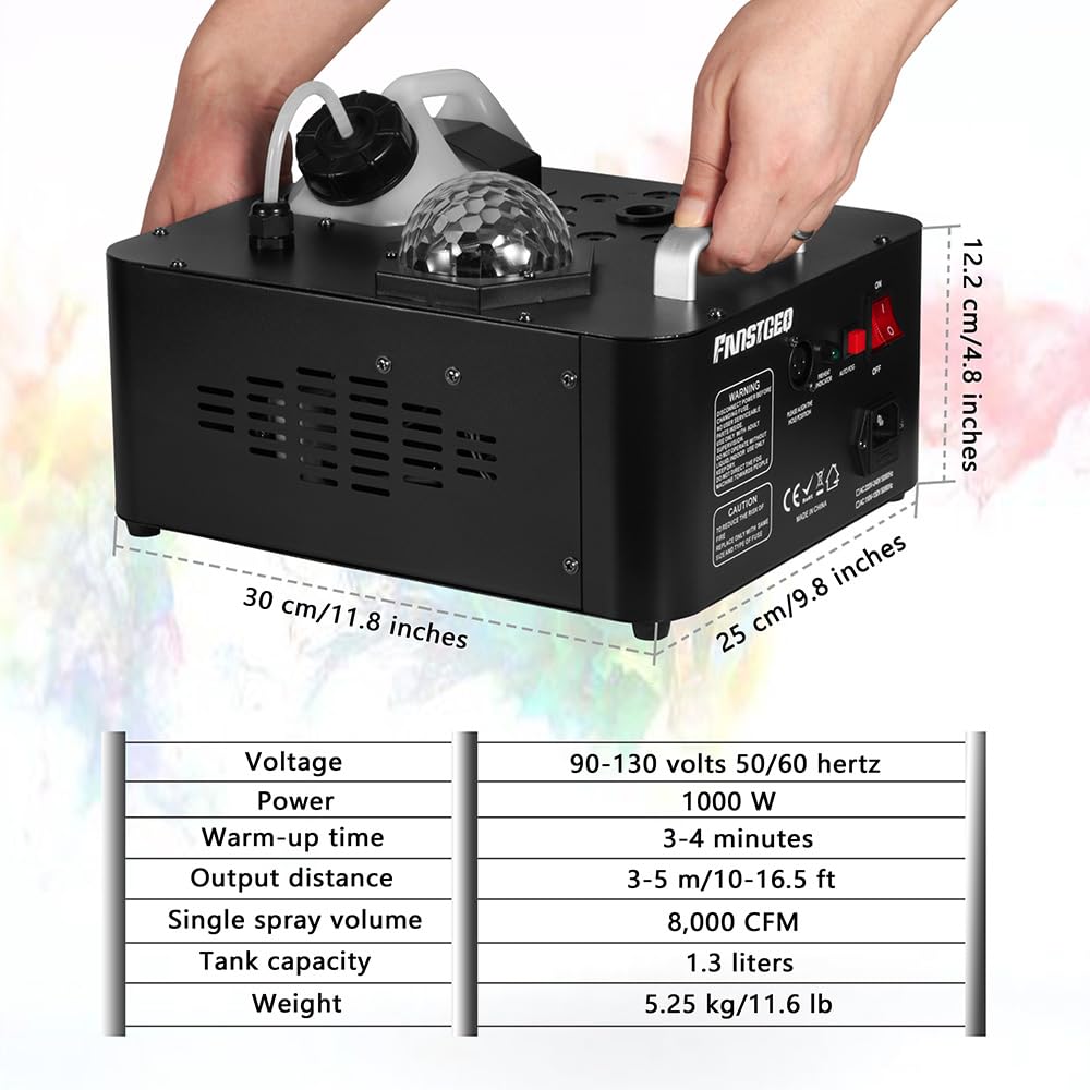 Professional Fog Machine with LED Lights & Disco Ball - Wireless Remote & Sound Activated Vertical/Horizontal Smoke Effect for Halloween Parties, Stage Shows, DJ Events & Home Disco