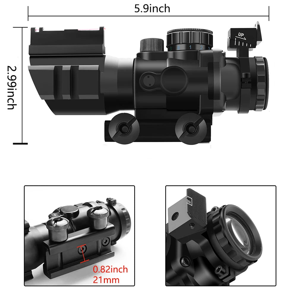 Tactical 4x32 ACOG Rifle Scope with 20mm Dovetail Mount | Green Reflex Sight for Hunting, Air Gun, Rifle & Airsoft | Perfect for Sniper Magnification & Outdoor Shooting Adventures