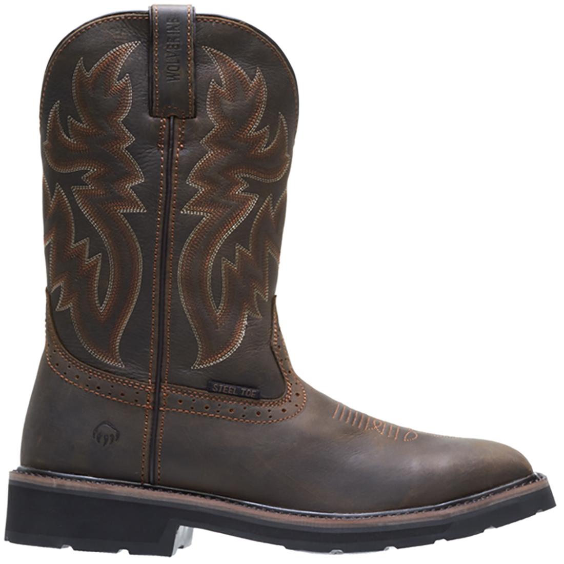Rancher Steel Toe Pull-On Wellington Square Toe Work Boots for Men - Dark Brown Safety Shoes for Construction, Farming & Outdoor Work