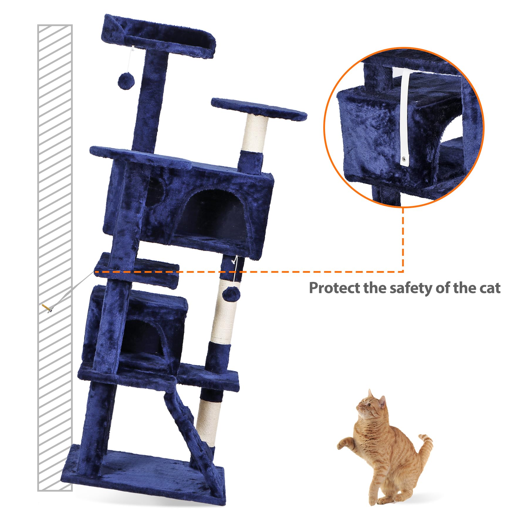 54-Inch Multi-Level Cat Tree with Scratching Posts - Large Kitten Condo Tower, Play House & Climbing Furniture for Indoor Cats - Perfect for Playtime, Scratching & Napping in Living Rooms & Bedrooms
