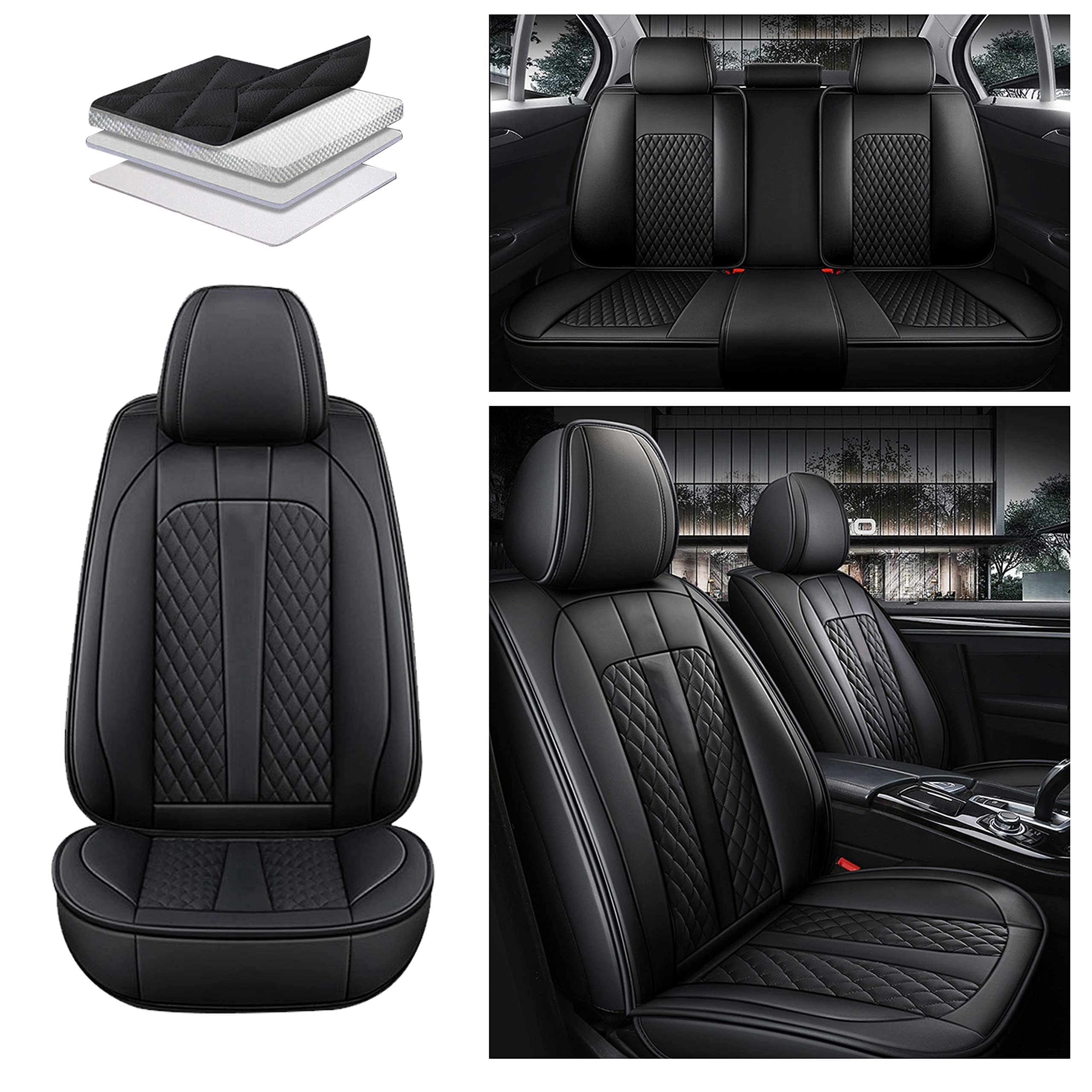 Premium PU Leather Waterproof Car Seat Covers for 330 2017-2022 Models - Universal 5-Seater Full Set with Airbag Compatibility (Black) - Perfect for Daily Commute, Road Trips & Family Protection