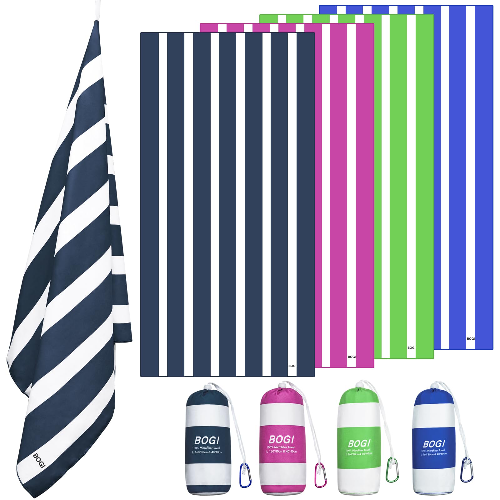 BOGI Quick Dry Microfiber Beach Towel Set - Lightweight, Absorbent & Sand Proof - Large & XL Oversized Travel Towels for Pool, Swim, Gym, Yoga - Perfect for Beach Vacations, Travel & Outdoor Activities