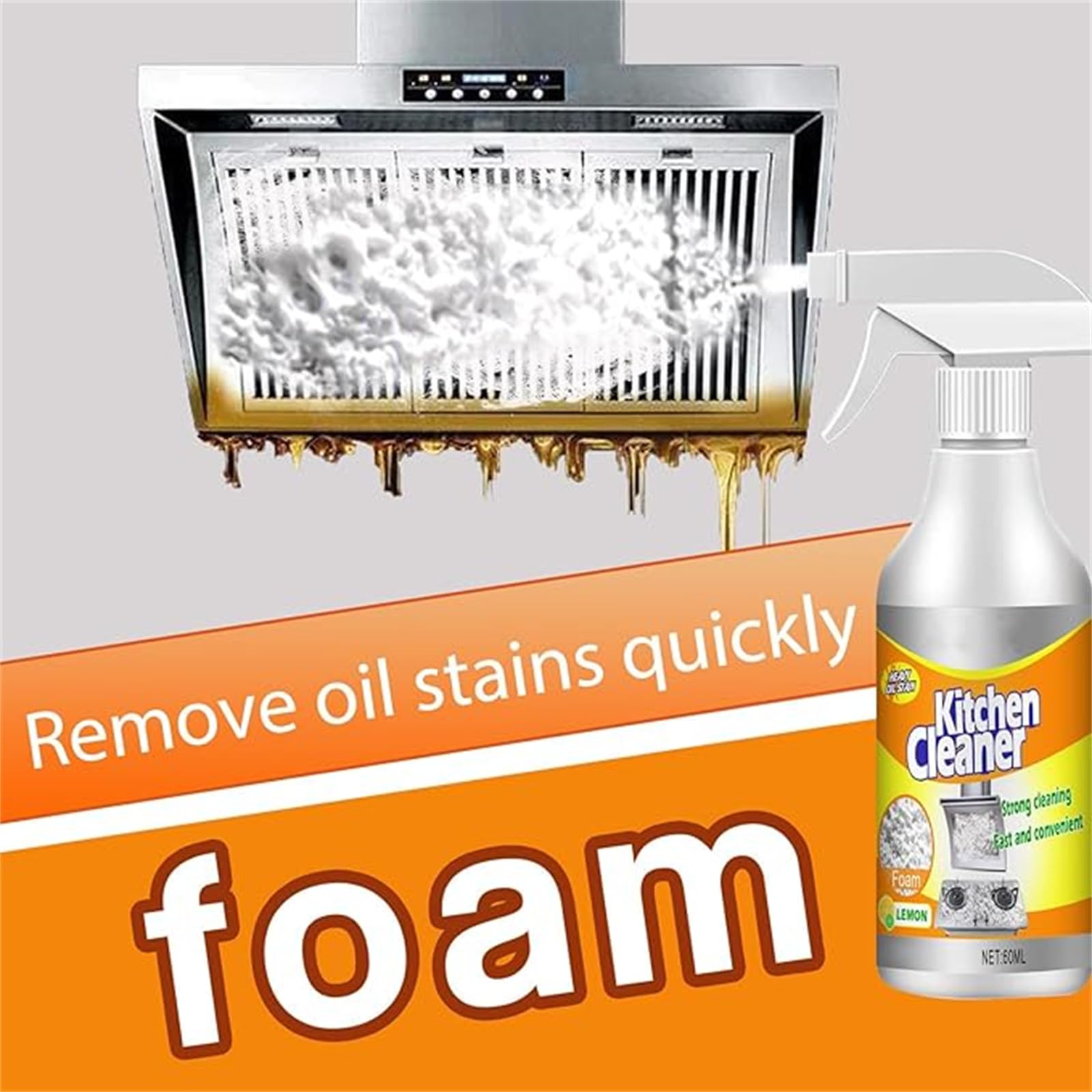 Joe Fish Kitchen Foam Cleaner - Powerful Oil & Grease Stain Remover Spray for Sinks, Stoves & Countertops - Drain Cleaner & Multi-Surface Degreaser for Home & Restaurant Use