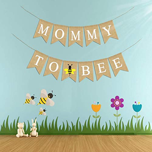 Jute Burlap Mommy-to-Be Banner - Bumble Bee Theme Baby Shower Decor for Boys & Girls | Gender Neutral Nursery Decoration, Party Supplies for Baby Showers & Gender Reveals