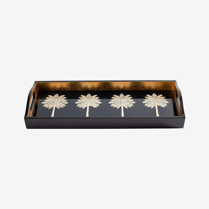 Caspari Grand Palms Black Lacquer Bar Tray - Elegant Serving Tray for Cocktails, Drinks & Entertaining - Perfect for Home Bars, Parties & Gifts