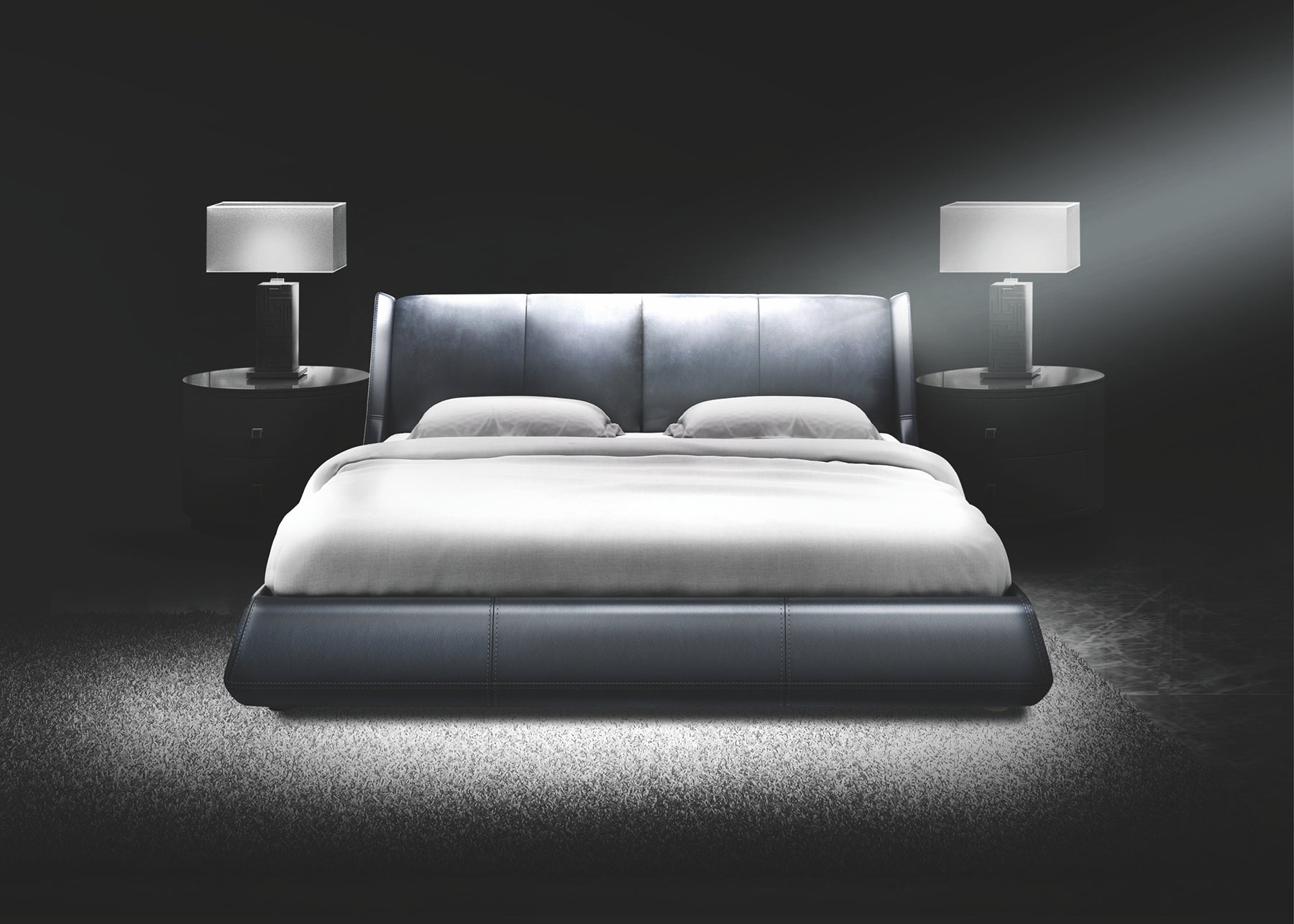 Dark Grey Leather Wing Bed - Modern Upholstered Platform Bed Frame with Headboard - Perfect for Bedroom, Guest Room, and Apartment Decor