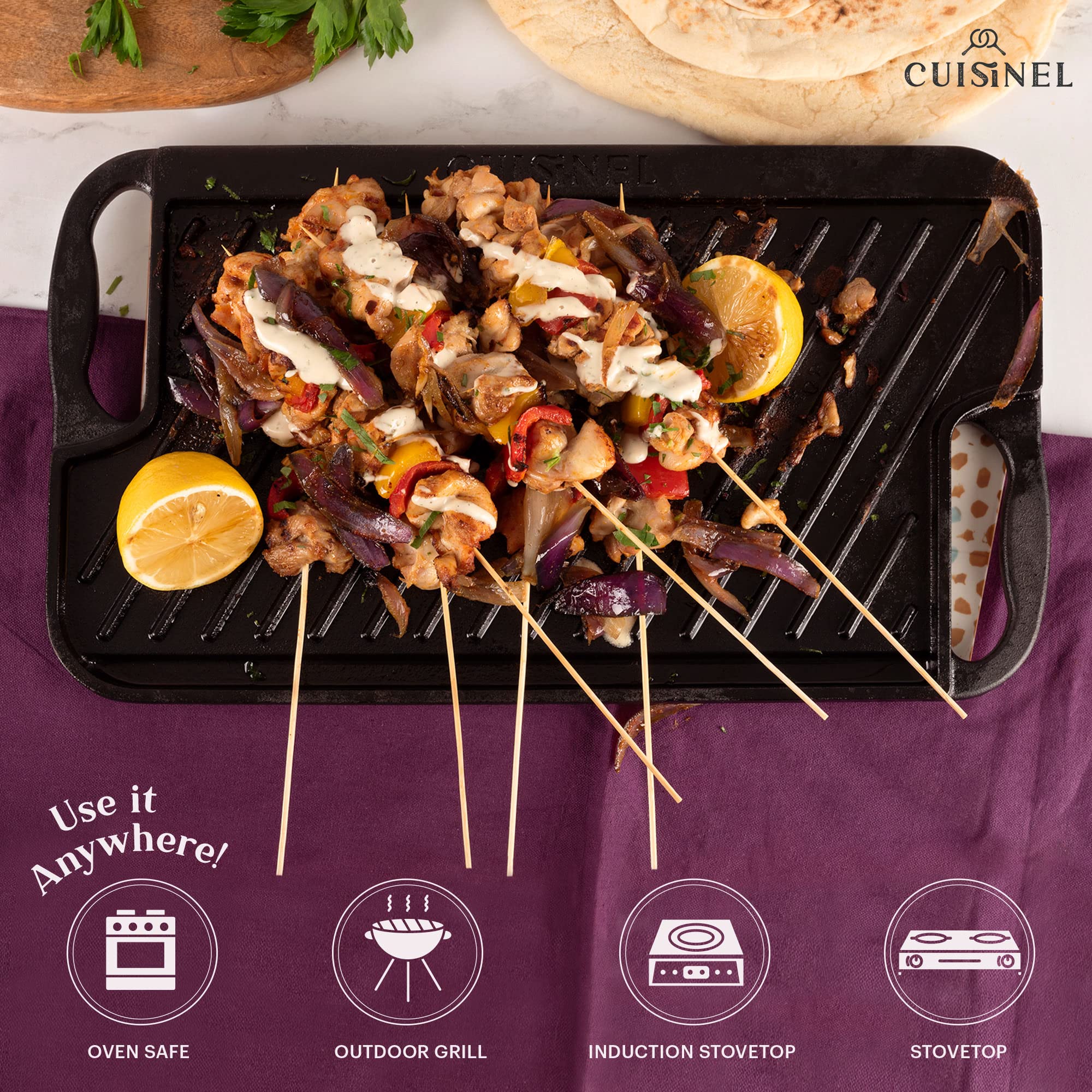 Premium Cast Iron Griddle & Grill Pan - 16.75