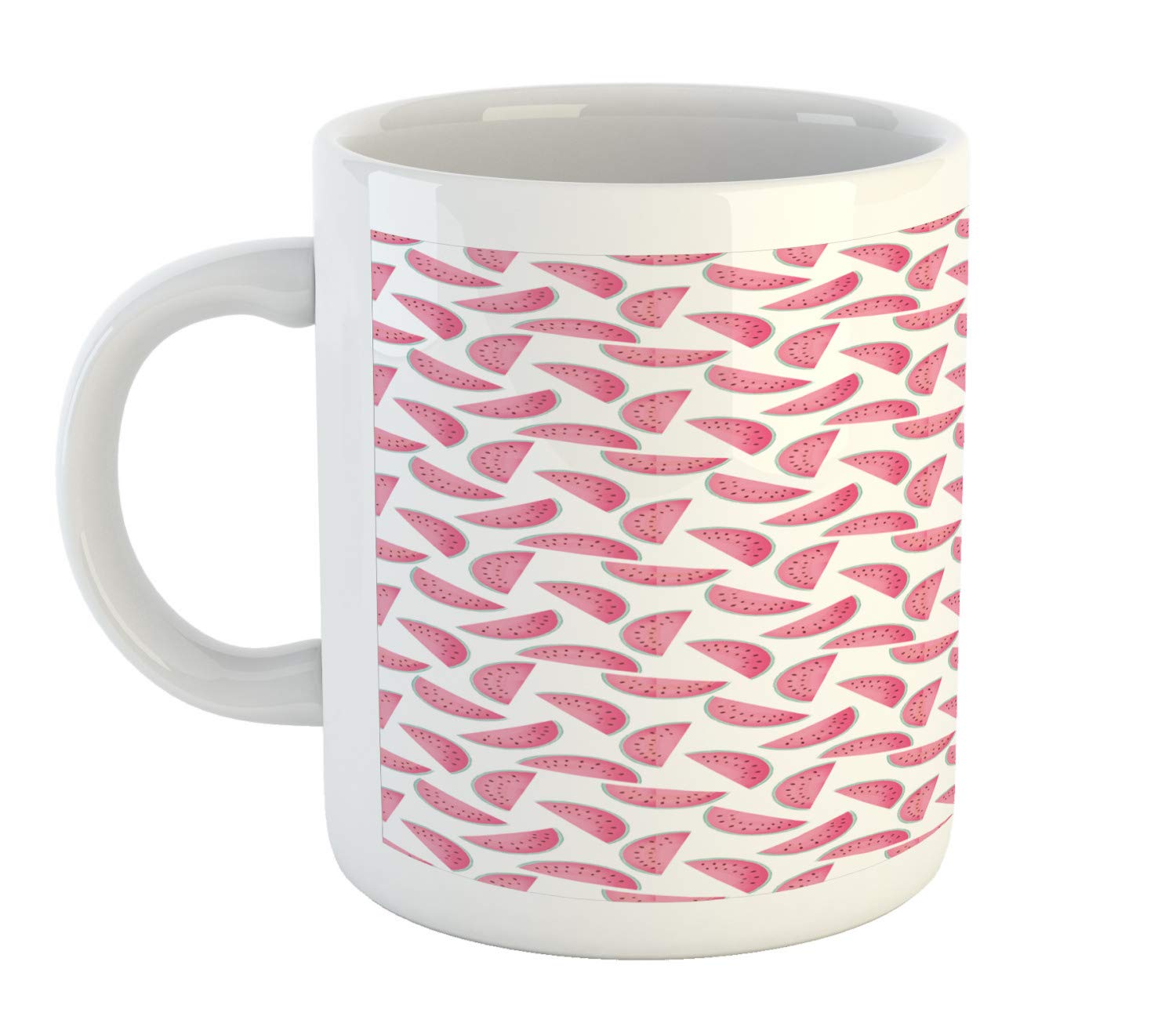 Ambesonne Watermelon Ceramic Mug - Pastel Pink & Seafoam Coffee Cup for Tea, Hot Drinks - Perfect for Home, Office & Gifts - Cute Watermelon Slices Design