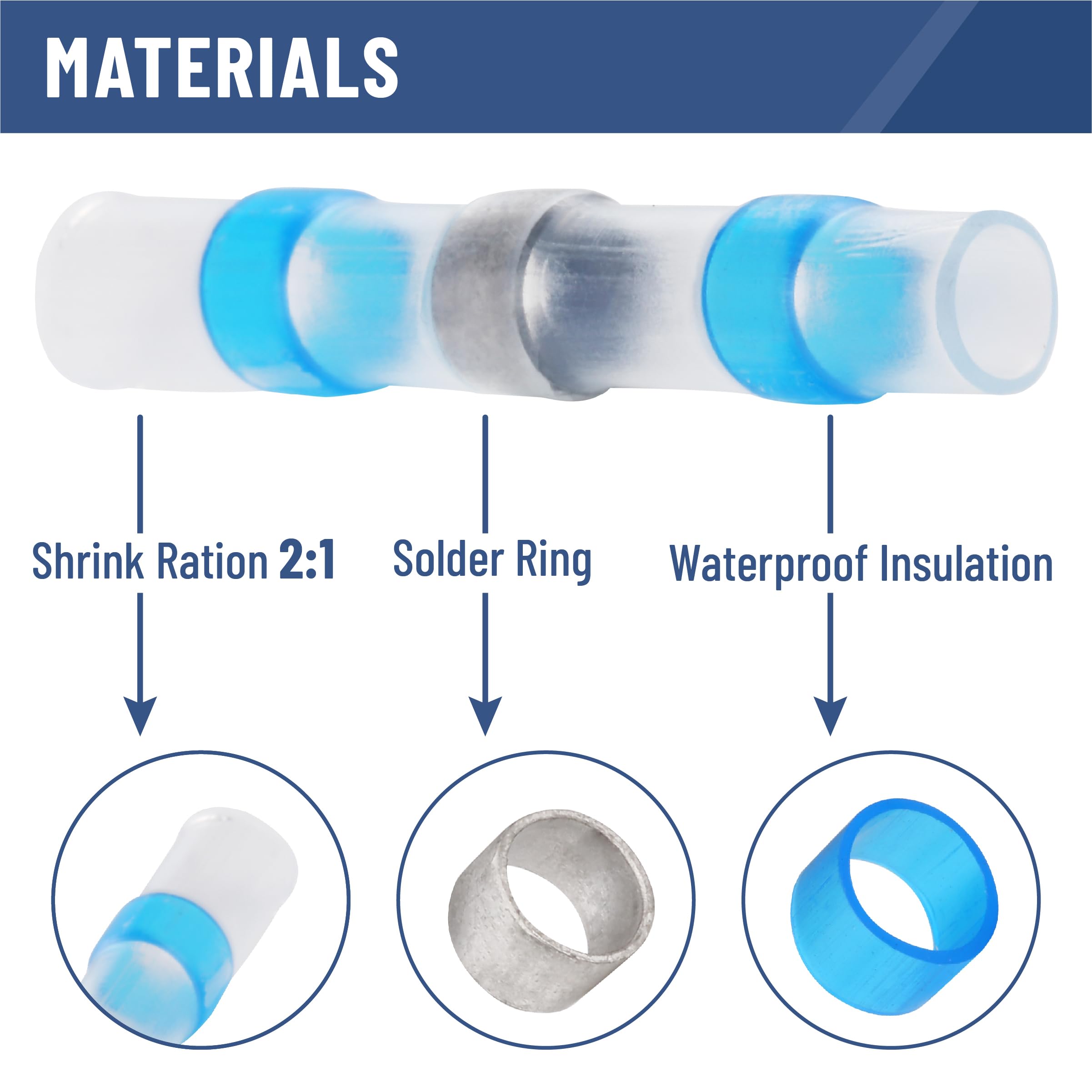 Bates Solder Seal Wire Connectors - 100pcs Heat Shrink Butt Connectors Kit | Waterproof Electrical Wire Connectors for Automotive, Marine & Home Wiring | DIY Electrical Repairs & Waterproof Connections