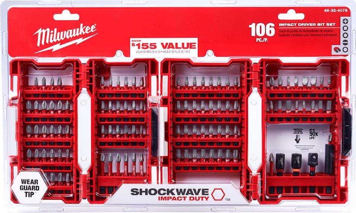 Milwaukee 106-Piece Shockwave Impact Duty Drill Bit Set (48-32-4078) - Professional Impact Driver Accessories for Construction, Woodworking & DIY Projects