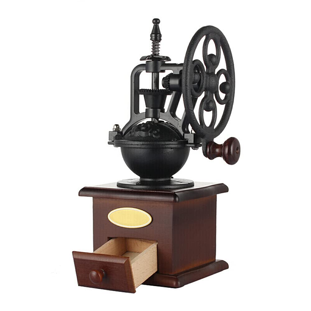 AZPINGPAN Vintage Wooden Manual Coffee Grinder - Adjustable Coarse/Fine Settings, Classic Hand Crank Mill for Home Brewing | Perfect Gift for Coffee Lovers | Ideal for Camping, Travel & Kitchen Use