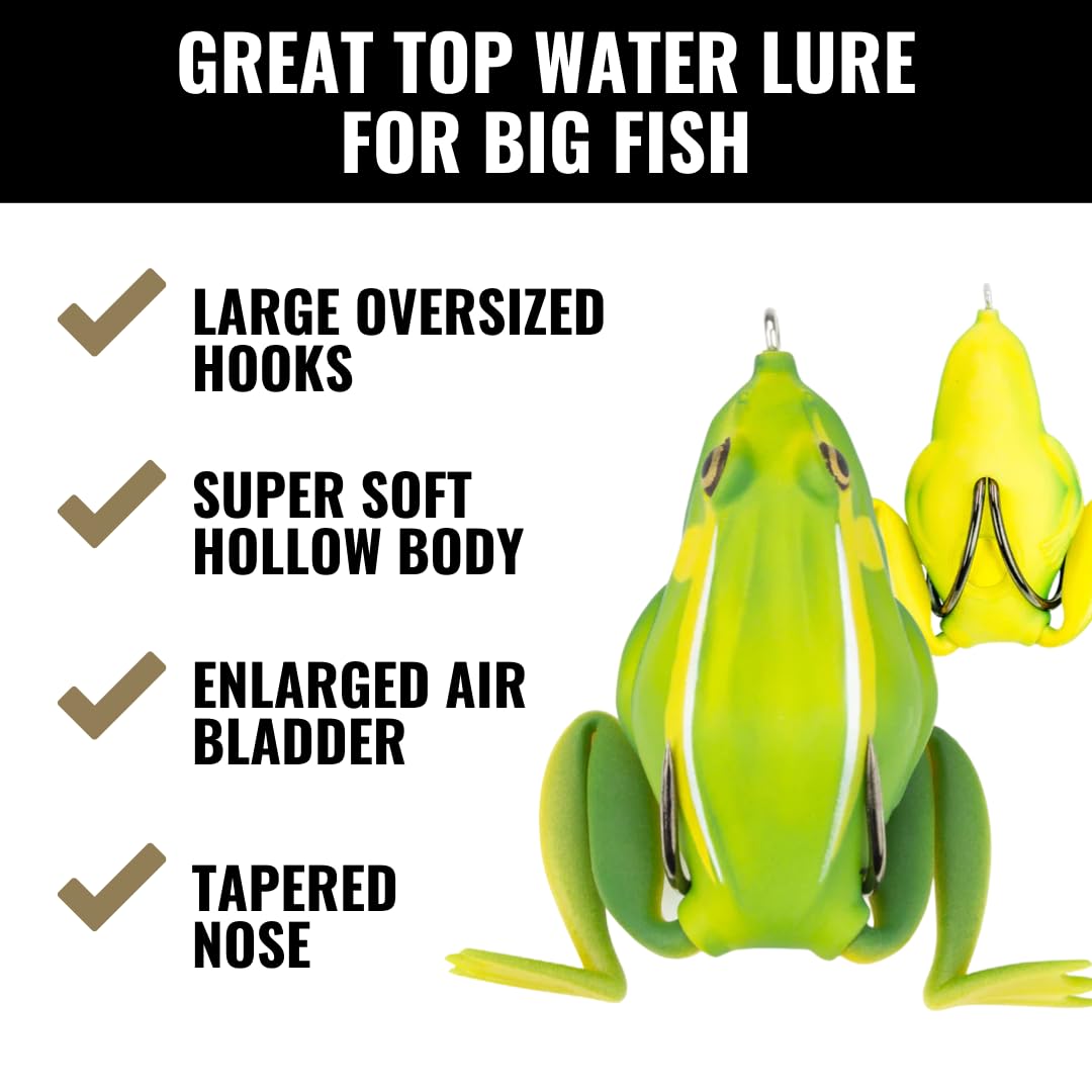 Lunkerhunt Topwater Fishing Lures - Weedless Hollow Body Frog Bait for Bass & Trout | Award-Winning Combat Frog Lure Catches Big Fish | Perfect for Freshwater Lakes, Ponds & Heavy Cover Areas