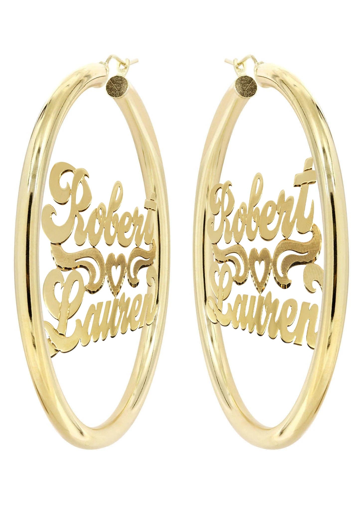 14K Gold Couple Name Plate Hoop Earrings for Women - Personalized Matching Jewelry Gift for Her, Anniversary, Wedding, Valentine's Day