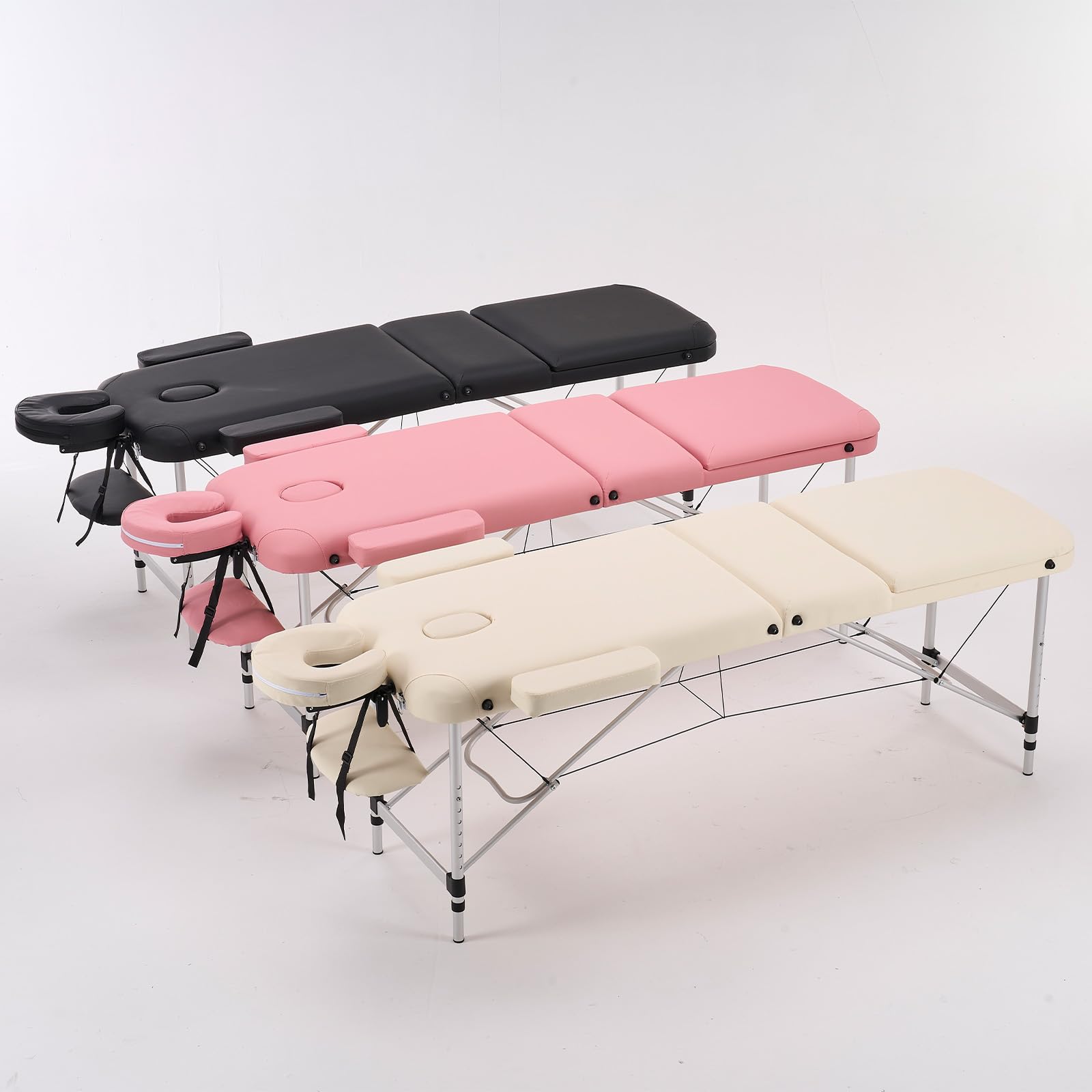 YOUNIKE Professional Portable Massage Table - Aluminum Alloy 3-Fold Design with Backrest, Lightweight & Height Adjustable - Perfect for Lash Extensions, Facial Spa, Beauty Salon, Tattoo Parlor & Home Use - Includes Full Accessories - White