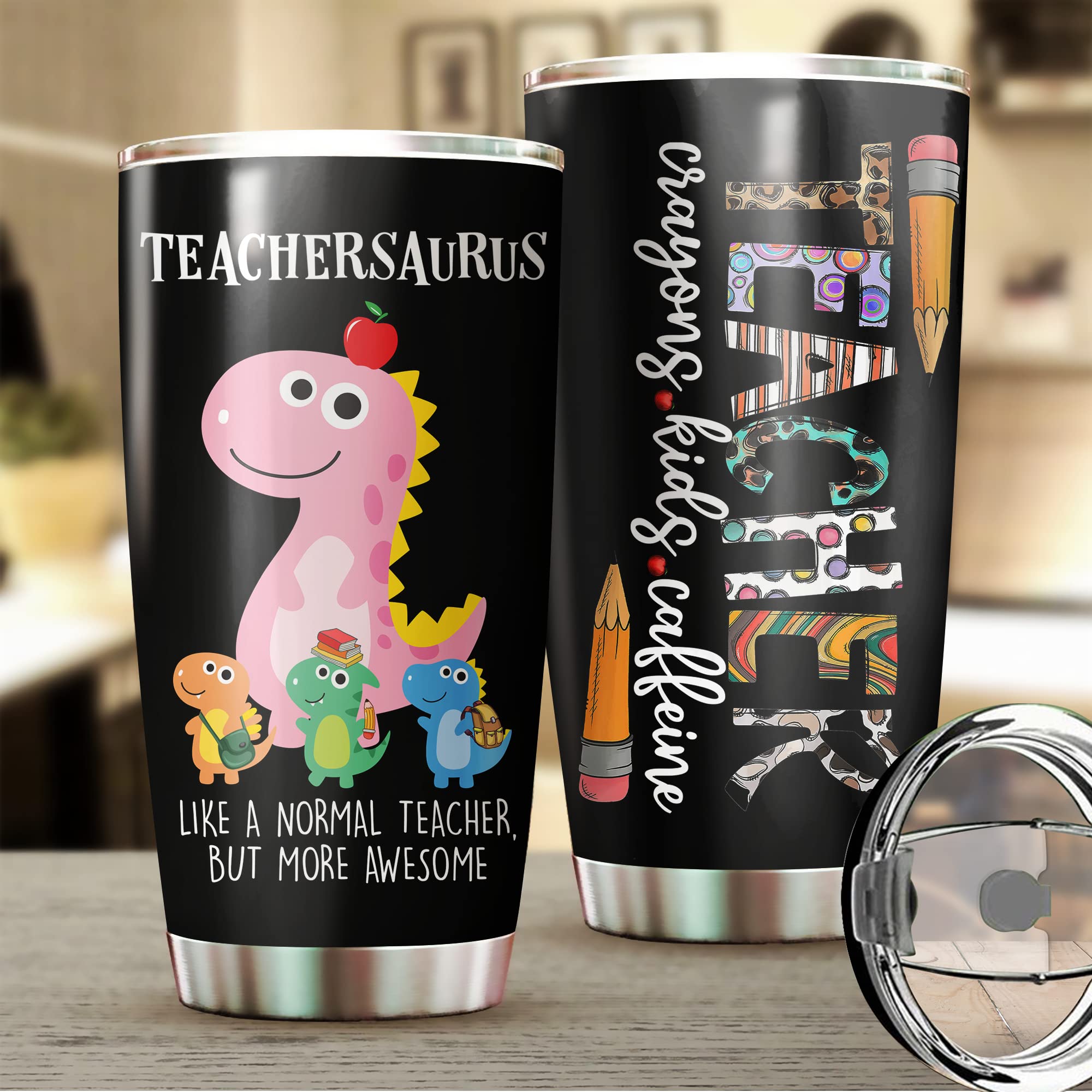 20oz Teacher Crayons Kids Caffeine Tumbler - Unique Teacher Appreciation Gift for Men & Women, Graduation Retirement Present, Preschool Educator Gift - Perfect for Classroom Use, Coffee Breaks and Teacher Recognition Events