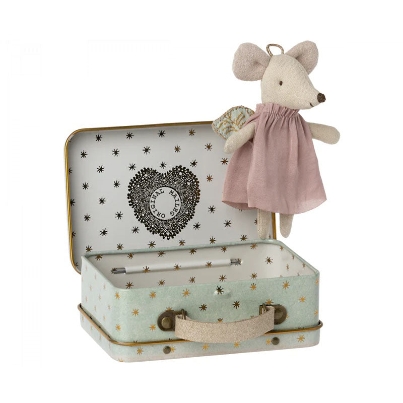 Maileg Angel Mouse in Suitcase - Miniature Dollhouse Toy for Kids, Collectible Mouse Figurine with Travel Case | Perfect for Pretend Play, Gift Giving & Christmas Stocking Stuffers