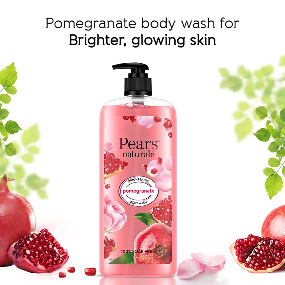 Pears Naturale Brightening Pomegranate Body Wash with Glycerin - Paraben Free, Soap Free, Eco-Friendly & Dermatologist Tested (750ml) - Hydrating & Gentle for Daily Shower & Sensitive Skin