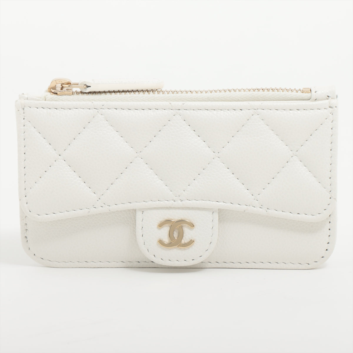 Chanel Matelasse Caviar White 5 Slot Zipper Card Holder Wallet - Luxury Compact Card Case for Everyday Use & Travel Essentials