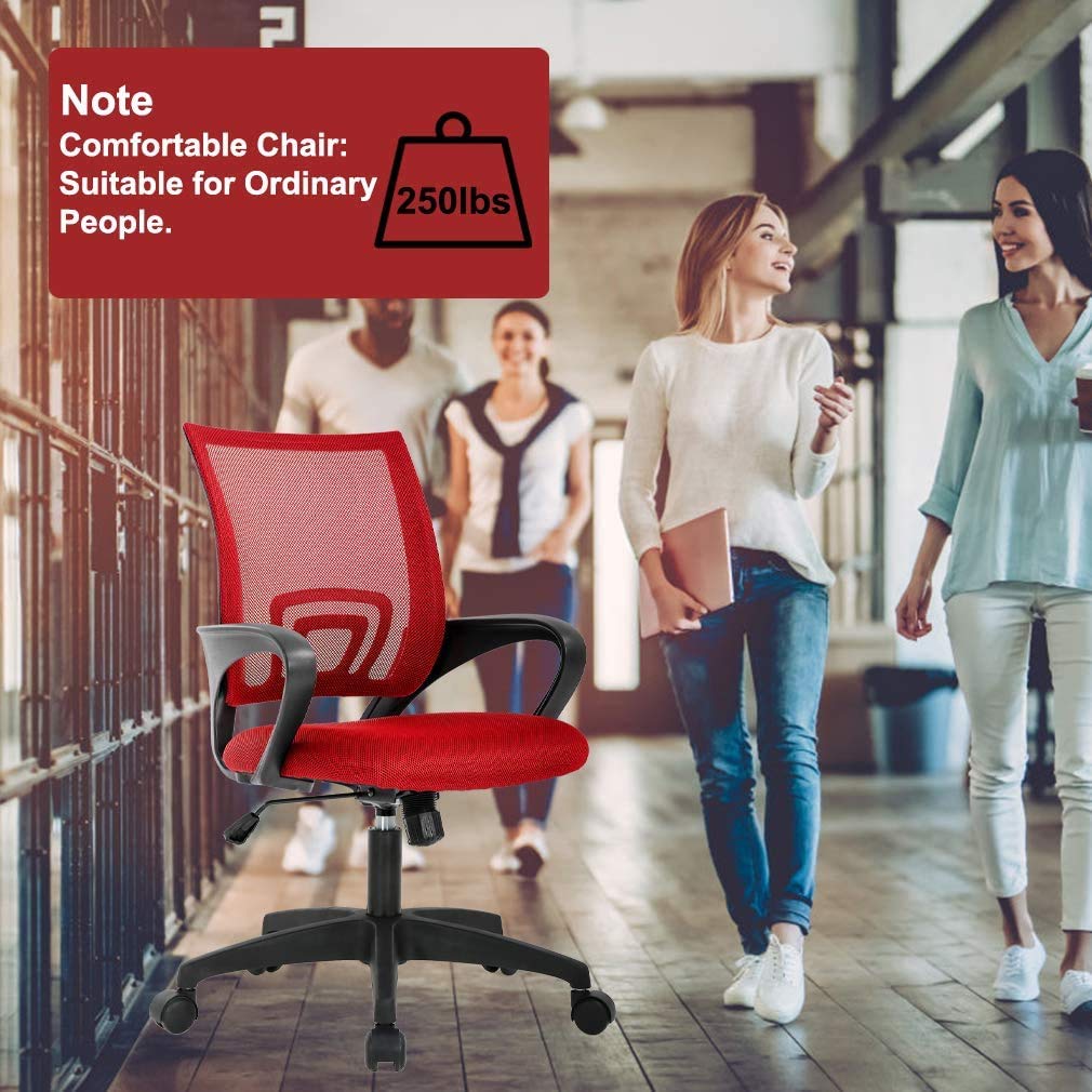 Ergonomic Mesh Office Chair with Lumbar Support - Adjustable Swivel Desk Chair for Home & Work (Red)