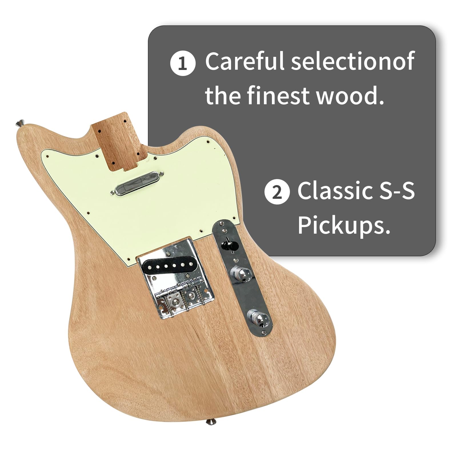 KGD JA DIY Electric Guitar Kit - Mahogany Body, Maple Neck & Rosewood Fretboard - Unfinished Uncut DIY Guitar Kit for Adults - Build Your Own Custom Electric Guitar - Perfect for Home Studio, Music Practice & Gift for Musicians