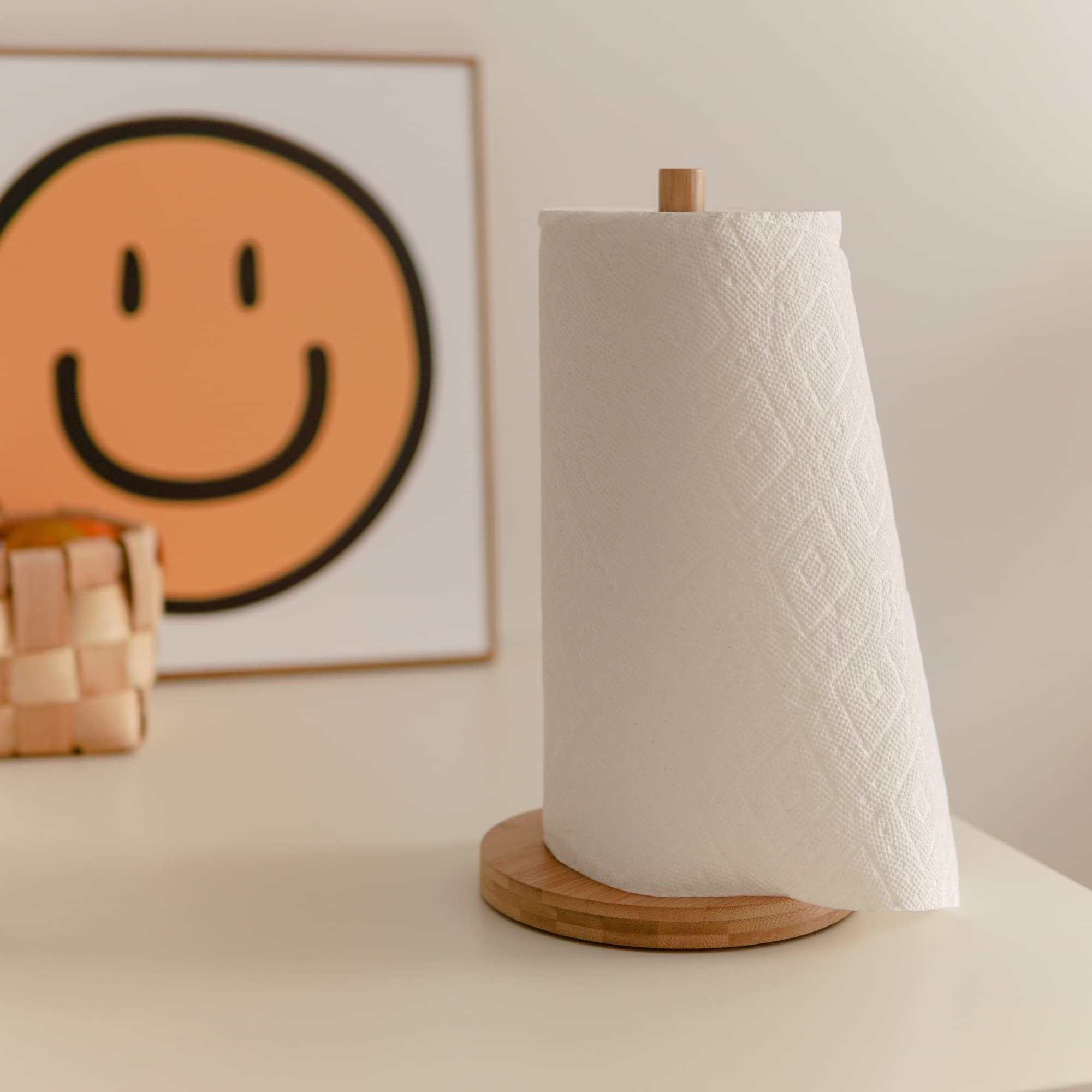 Bamboo Paper Towel Holder - Free Standing Wooden Towel Rack for Kitchen, Bathroom & Bedroom - Countertop Organizer for Paper Towels (A074) - Perfect for Home, Office & RV Use