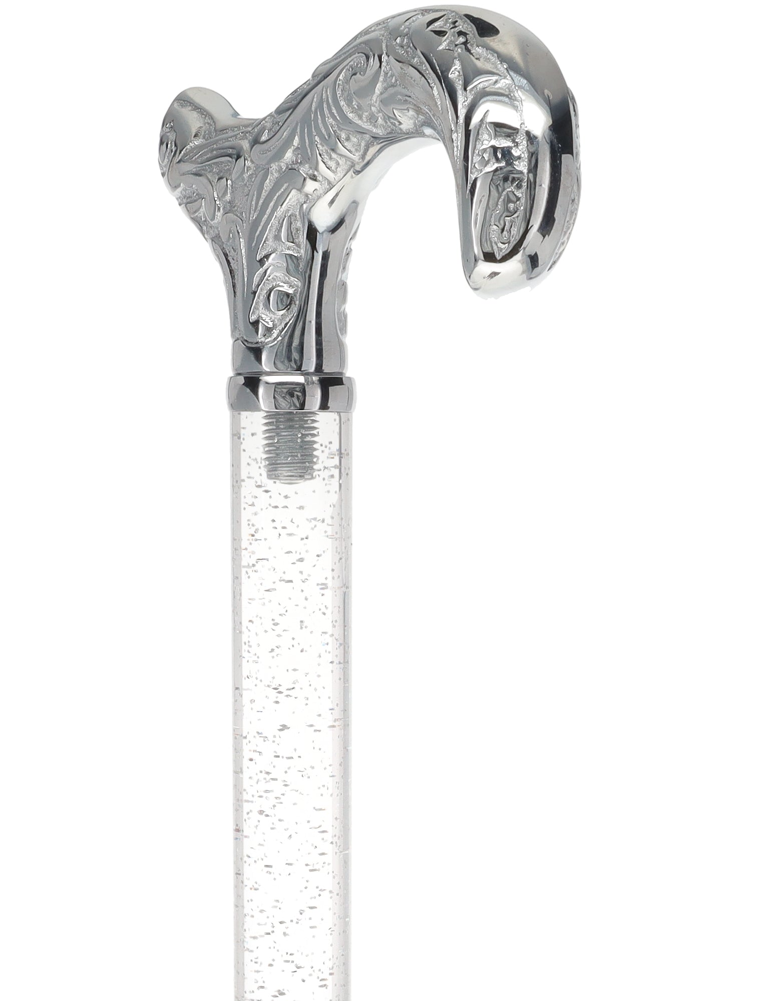 Elegant Chrome Derby Cane with Clear Acrylic Shaft - Premium Walking Cane for Men & Women - Comfortable Support for Daily Use, Travel, and Fashion Accessory