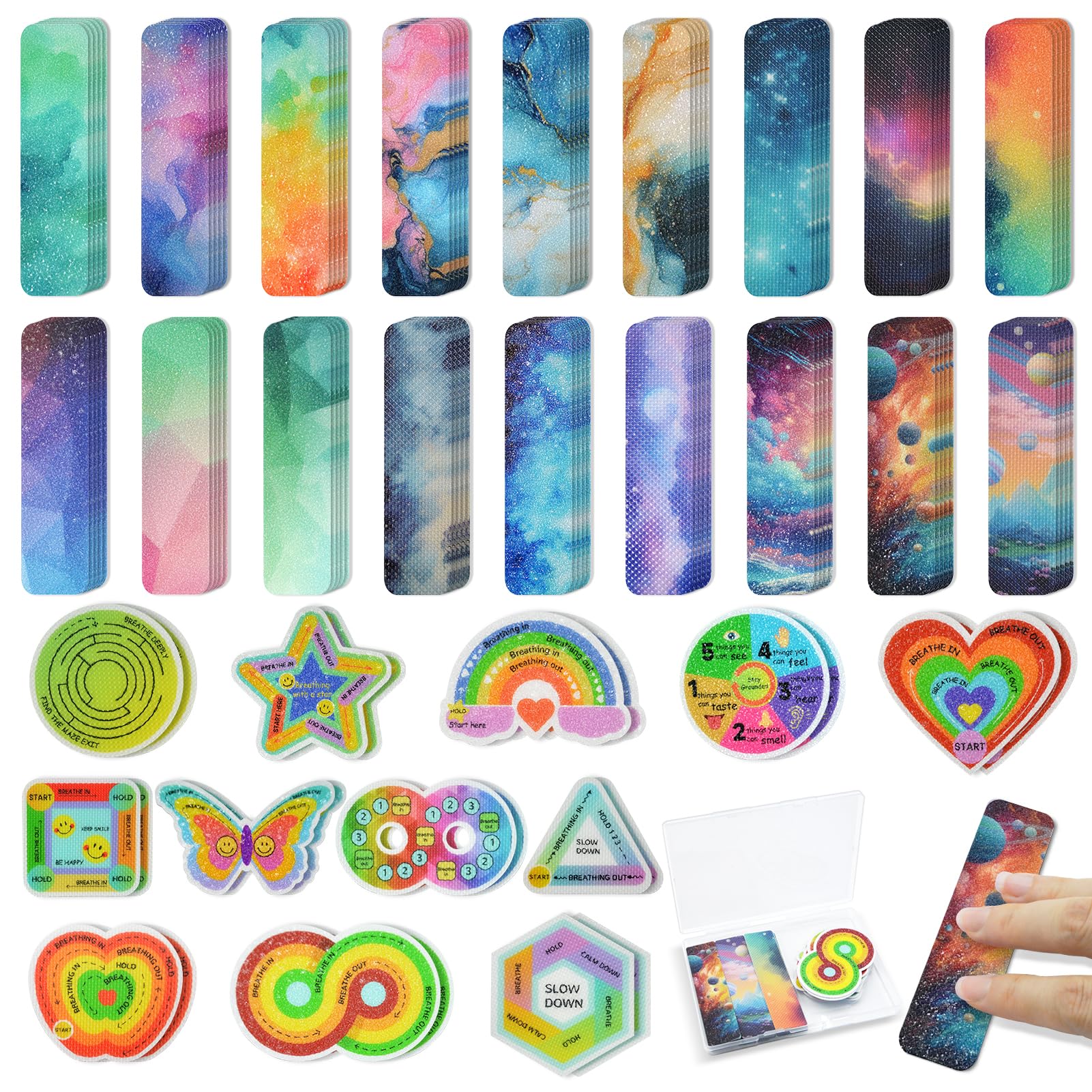 48-Piece Anxiety Relief Sensory Stickers Set with 2 Textured Pads - Calming Fidget Stickers for Kids & Adults - Stress Relief Tools for Office, School, Classroom & Home Use - Perfect for ADHD, Autism & Anxiety Management