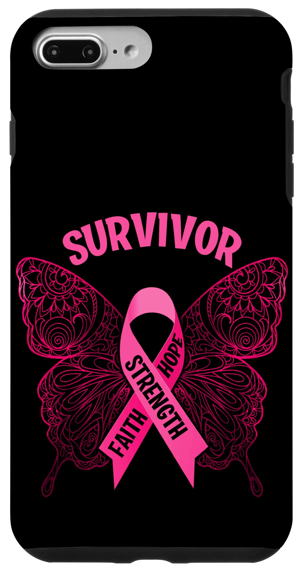Pink Ribbon Butterfly iPhone 7 Plus/8 Plus Case - Survivor Breast Cancer Awareness Protective Phone Cover - Perfect for Supporters, Survivors & Everyday Use