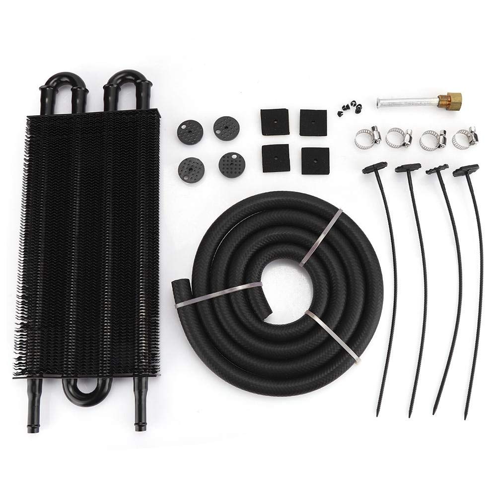 Universal Aluminum Alloy Transmission Oil Cooler Radiator - 4 Row Black Performance Upgrade for Cars & Trucks | Improves Cooling for High-Performance Vehicles, Towing & Off-Road Use