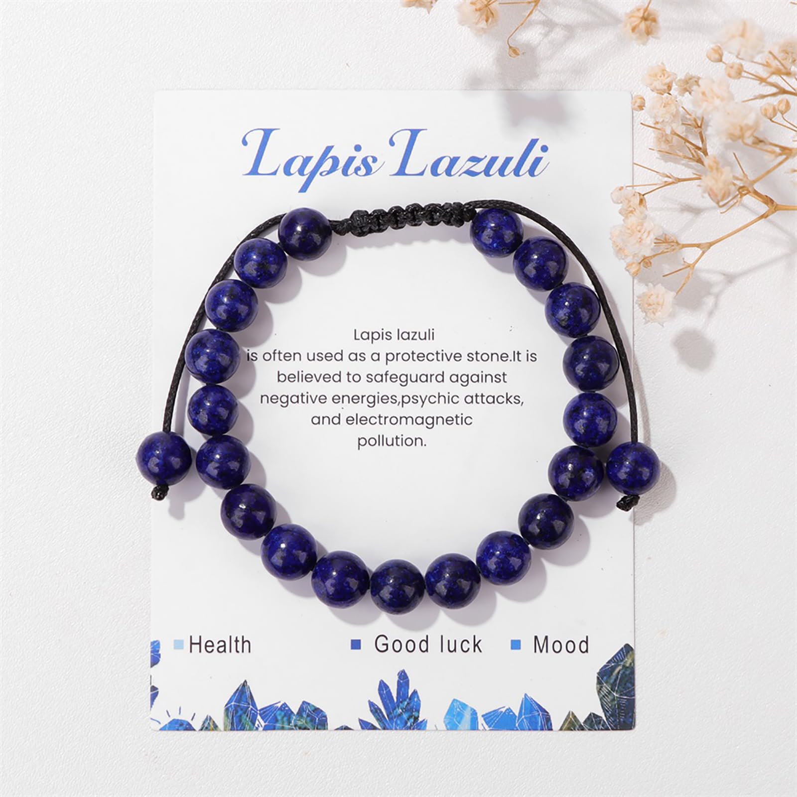 Handmade Adjustable 8mm Lapis Lazuli Bead Bracelet for Women & Men - Healing Crystal Gemstone Jewelry for Stress Relief & Spiritual Balance | Perfect for Meditation, Yoga & Everyday Wear