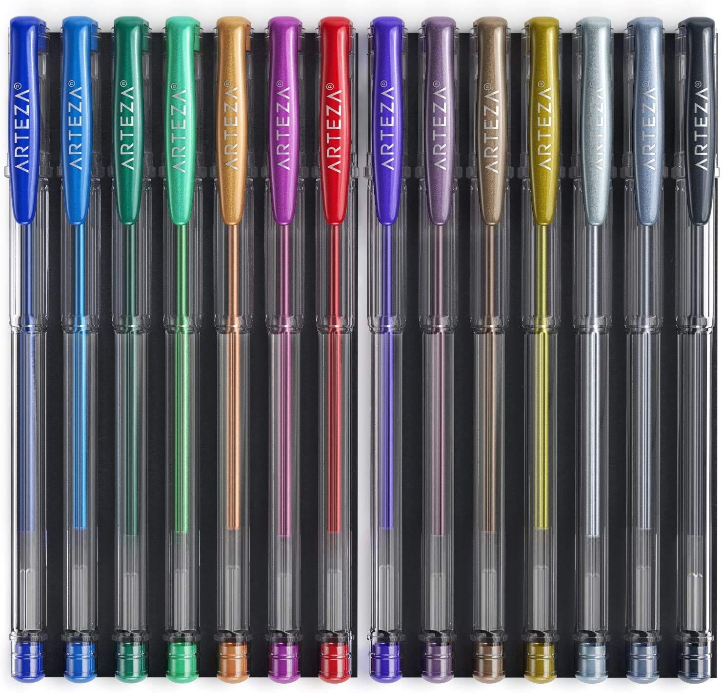 ARTEZA Metallic Gel Pens Set - 14 Vibrant Colors with Triangular Grip for Smooth Writing & Adult Coloring Books | Perfect for Journaling, Scrapbooking & DIY Crafts