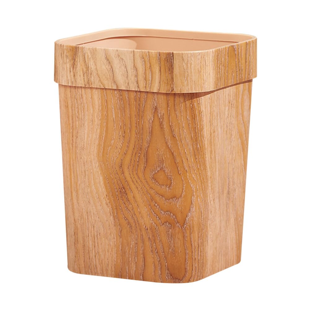 Eco-Friendly Wood Grain Trash Bin - Small Wastebasket for Office, Bathroom & Bedroom | Cabilock Garbage Can with Toilet Paper Holder | Durable Dustbin for Home & Office Use