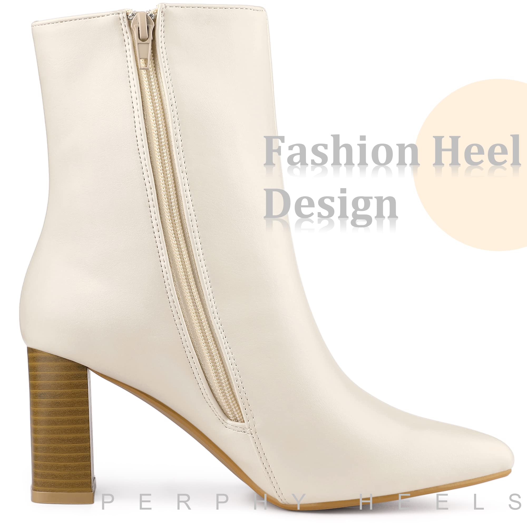 Perphy Women's Pointed Toe Ankle Boots with Block Heel - Stylish High Heel Booties for Office, Party & Night Out