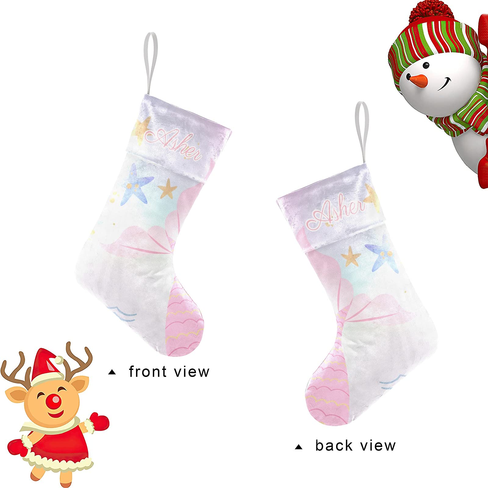 **Personalized Christmas Stockings with Name - Large Custom Family Stockings for Adults, Kids, Baby & Pets (Mermaid Pink) - Perfect Holiday Decor & Gift for Girls, Boys, Christmas Xmas Celebrations**