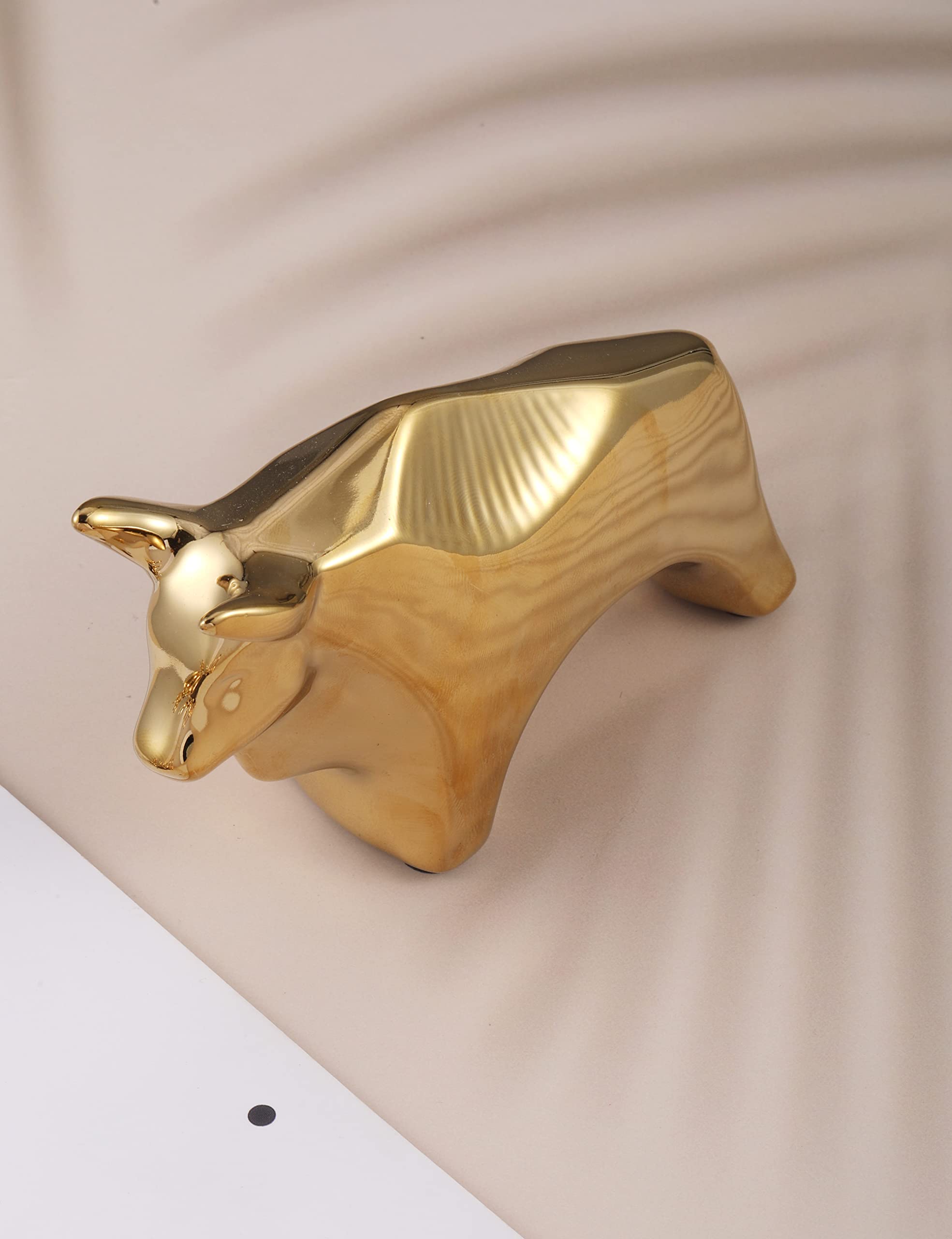 Gold Small Cattle Decor Accents - Modern Ceramic Animal Statues Sculptures for Home & Office | Cute Desktop, Shelf, Table & Cabinet Decor | Perfect for Living Room, Bedroom & TV Stand