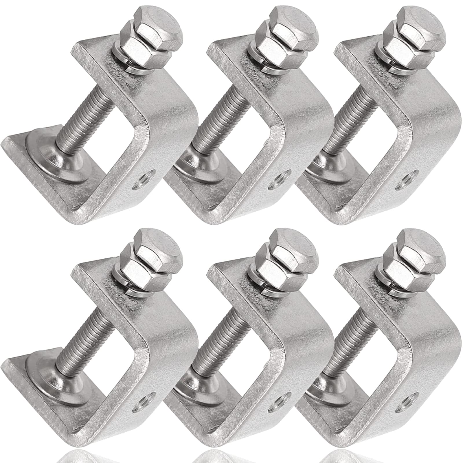Heavy Duty 1 Inch Stainless Steel C Clamps - 6 Pack Small Metal U Clamps for Mounting & Metal Working with Wide Jaw Opening, Protective Pads & I-Beam Design - Perfect for DIY Projects, Woodworking, and Home Workshop Use