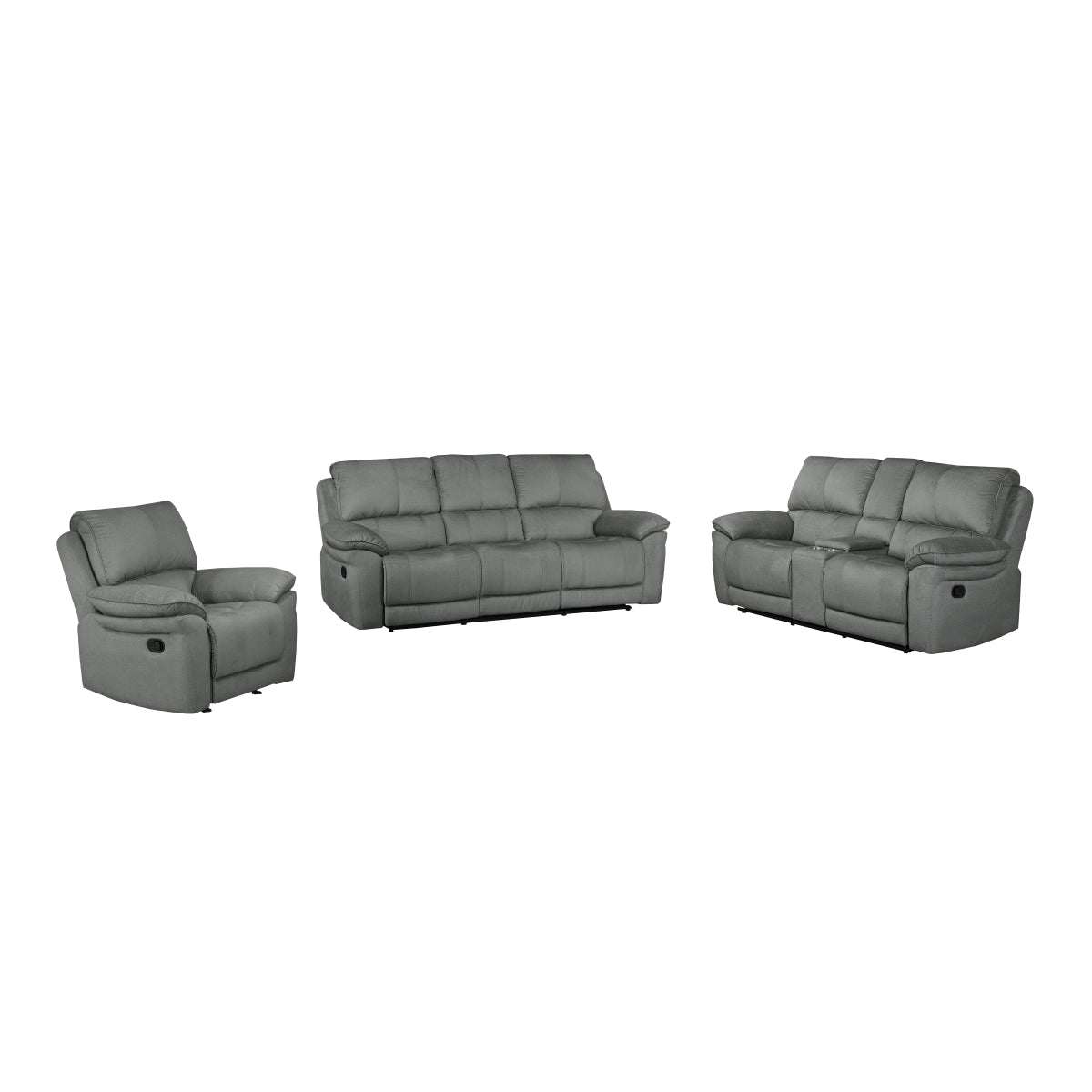 Grey Double Reclining Sofa with Plush Upholstery - Comfortable 2-Seater Recliner Couch for Living Room, Home Theater & Family Relaxation