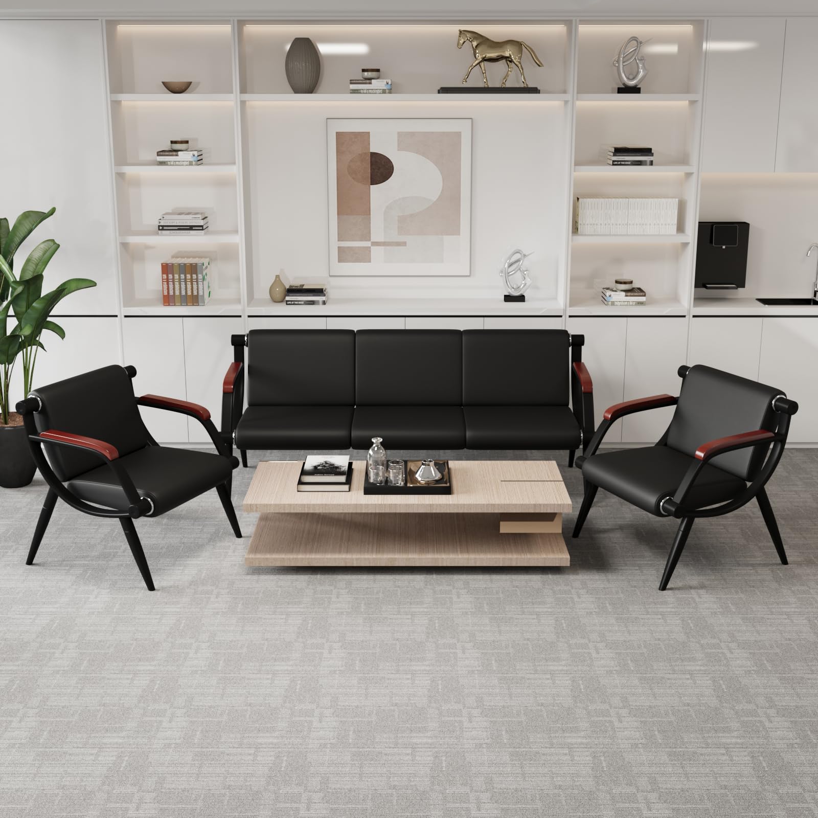 Premium Waiting Room Chairs Set of 2 - Ergonomic Office Reception Chairs with Arms, Durable Leather Guest Seating for Clinic, Airport, Hospital | Perfect for Lobby, Waiting Area, Conference Room & Professional Spaces (Black, 2 Pieces)