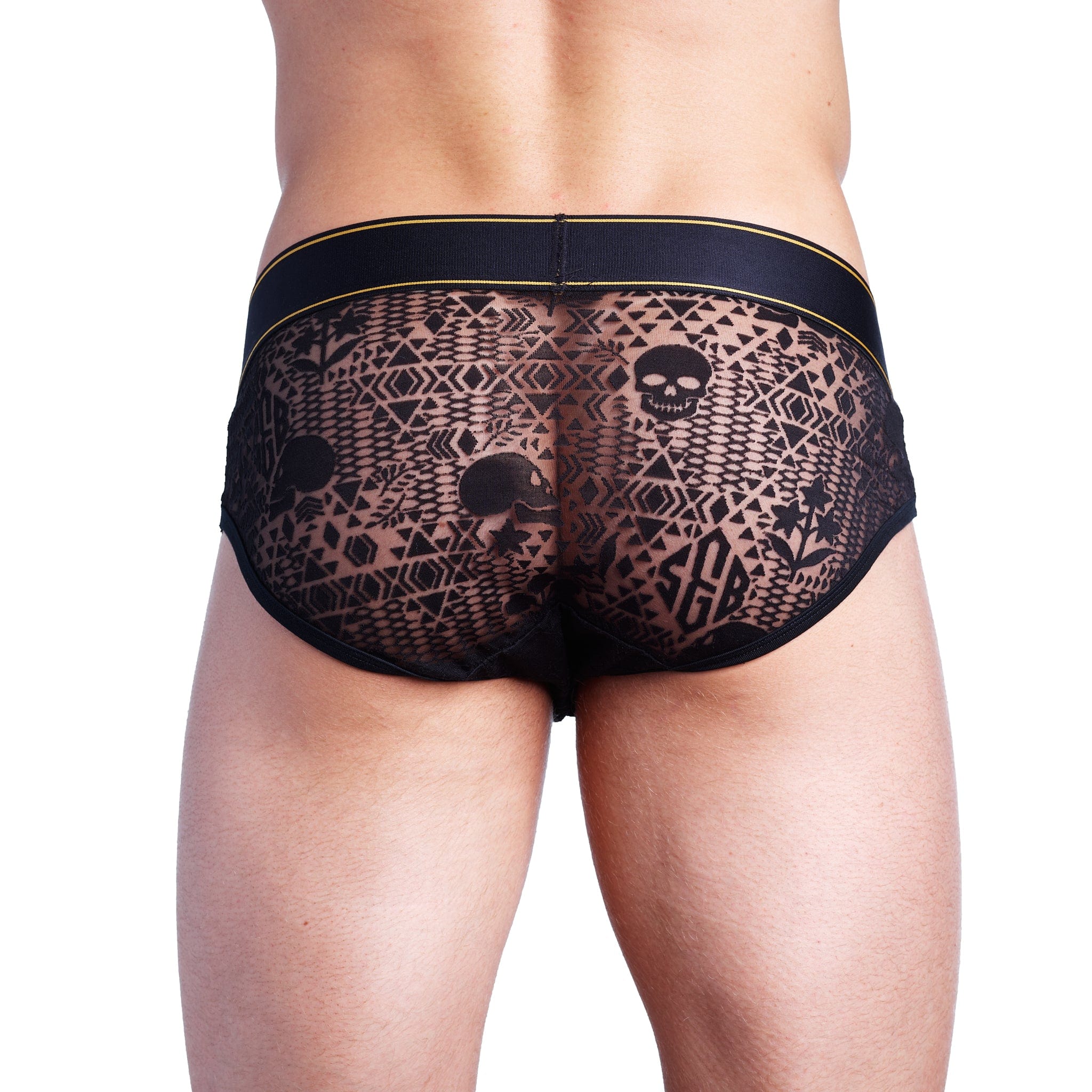 Skull and Bones Burnout Brief Black - Gothic Biker Shorts for Men, Edgy Streetwear & Motorcycle Riding