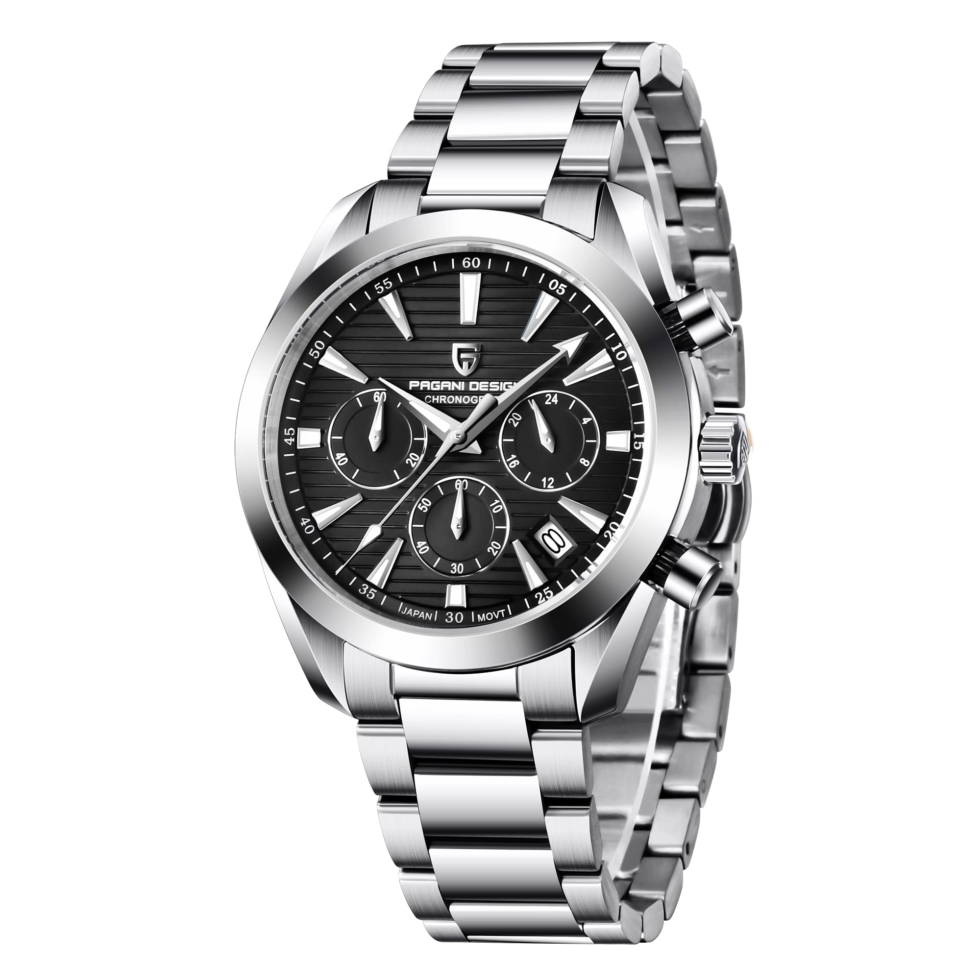 Pagani Design Men's Stainless Steel Quartz Chronograph Watch - Waterproof Analog Business Wristwatch with Date Display (Model PD-1712) | Perfect Gift for Him, Office Wear, Formal Occasions & Everyday Use