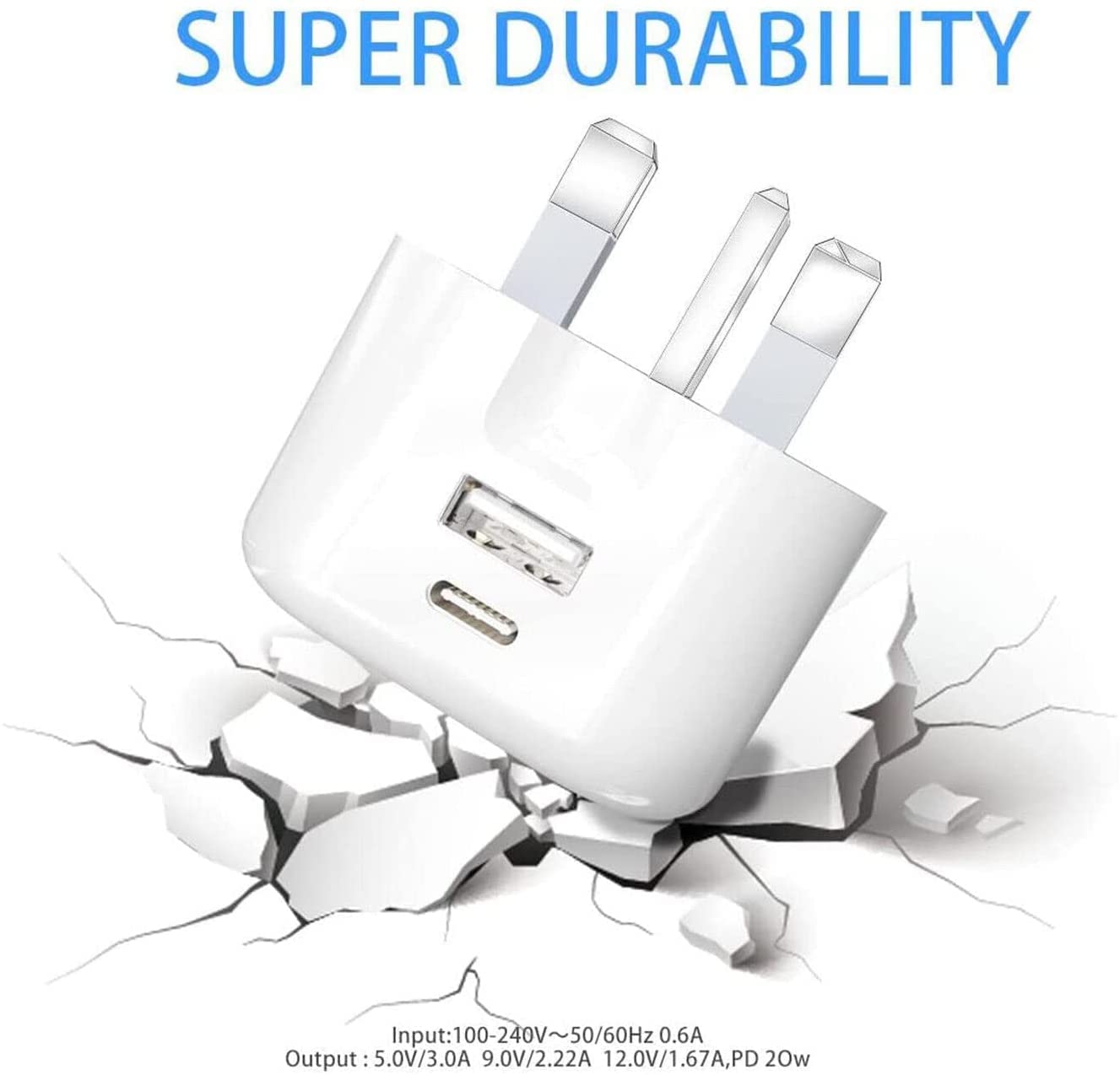 20W Dual Port USB & USB C Fast Charger for Samsung Galaxy Tab A8/A7/A9/A9 Plus - PD Charging Adapter with Quick Charge Technology | Perfect for Travel, Home & Office Use (White)