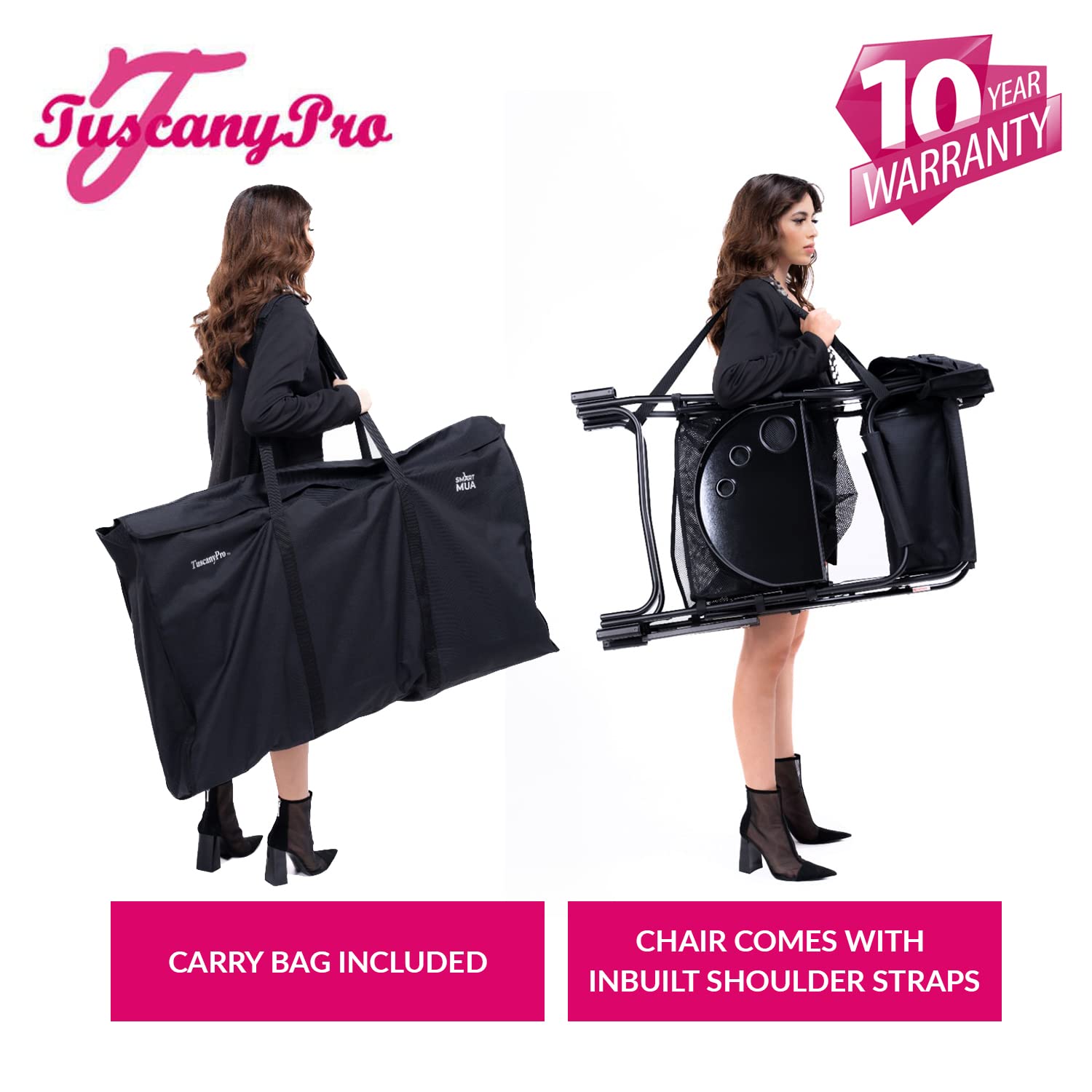 Adjustable Height Portable Makeup Stylist Chair with Carry Bag - Professional Salon & Hairstyling Chair for Makeup Artists, Movie Sets, Home Use - Italian Design Beauty Stool for Salon, Wedding, Photography Studio