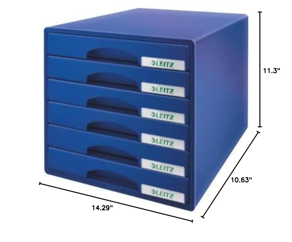 Leitz 6 A4 Drawer Filing Cabinet - Blue Office Organizer with 6 Drawers for Document Storage | Perfect for Home Office, School & Workplace Organization