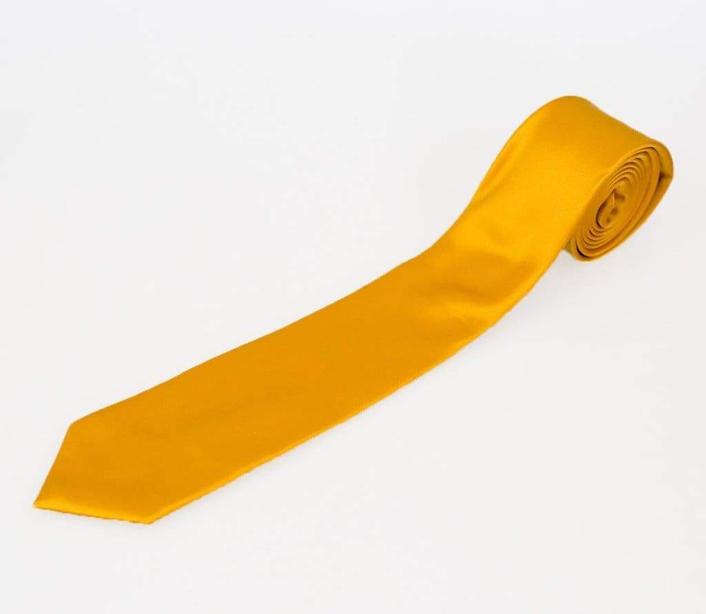Cavani Gold Plain Satin Tie Set for Men - Classic Formal Necktie for Weddings, Business & Special Occasions