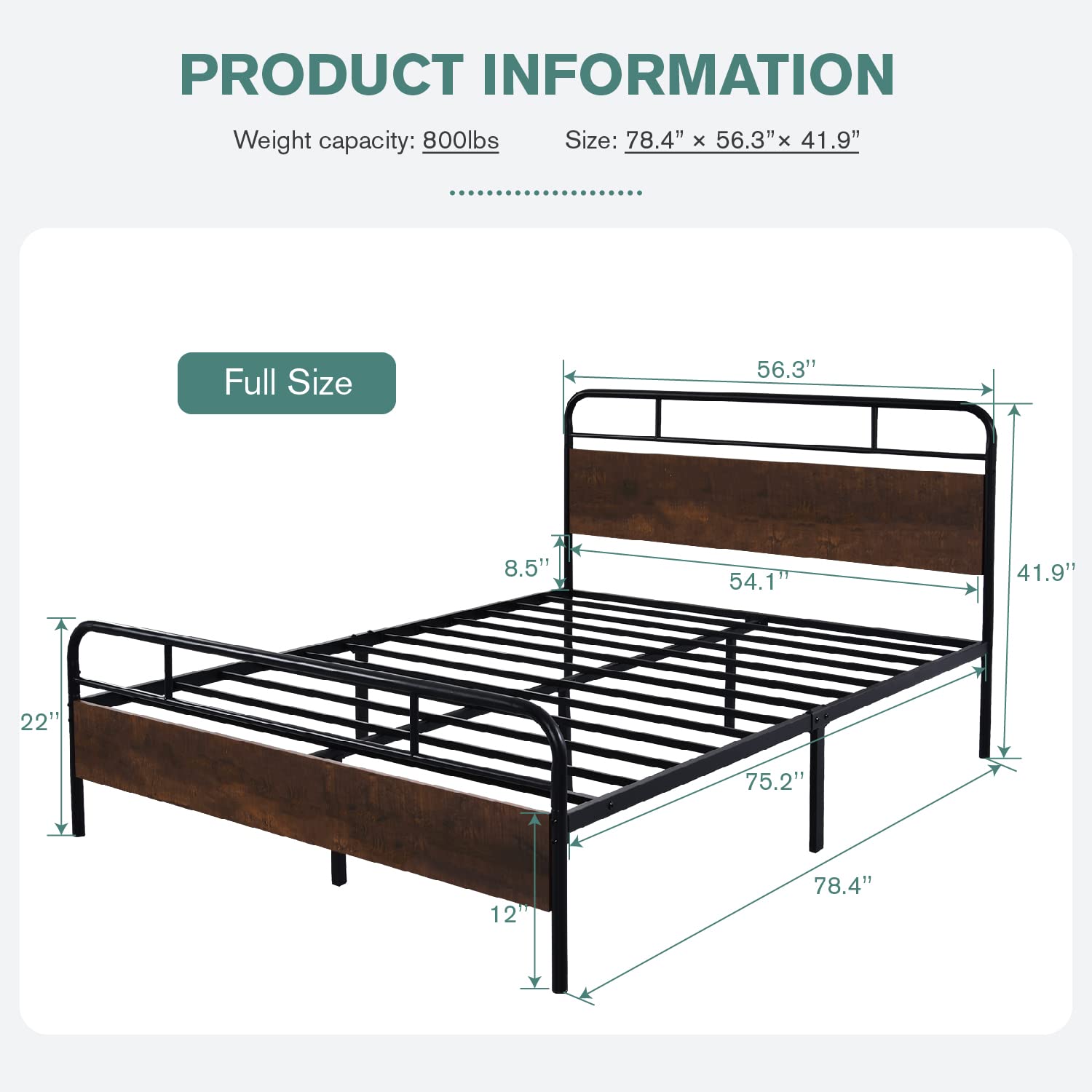 IMUsee Full Bed Frame with Industrial Wood Headboard - 12